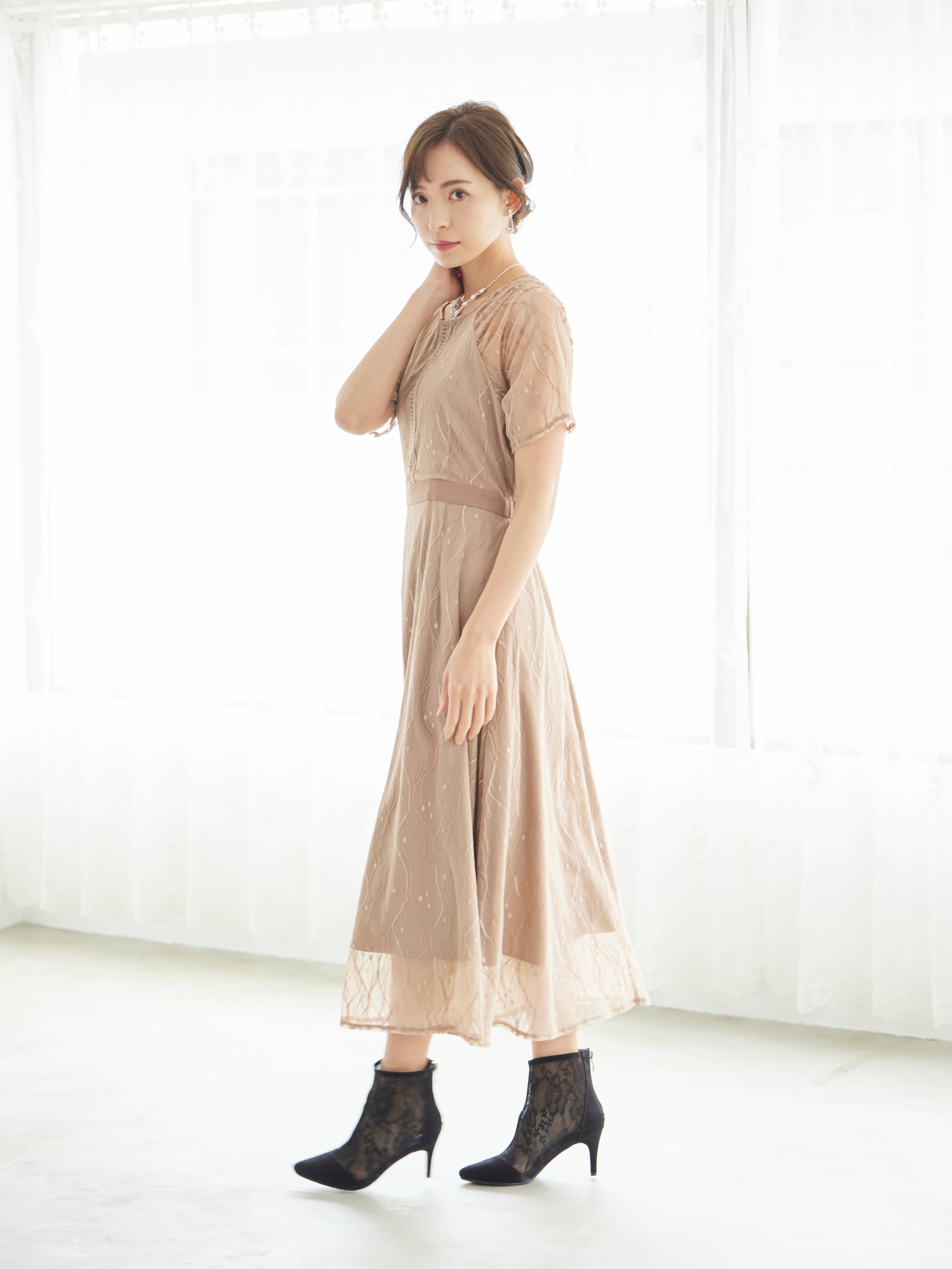 [レンタル] BELINDA DE CAPRIS ラグランスリーブレース ワンピースドレス ベージュの宅配レンタル - 6