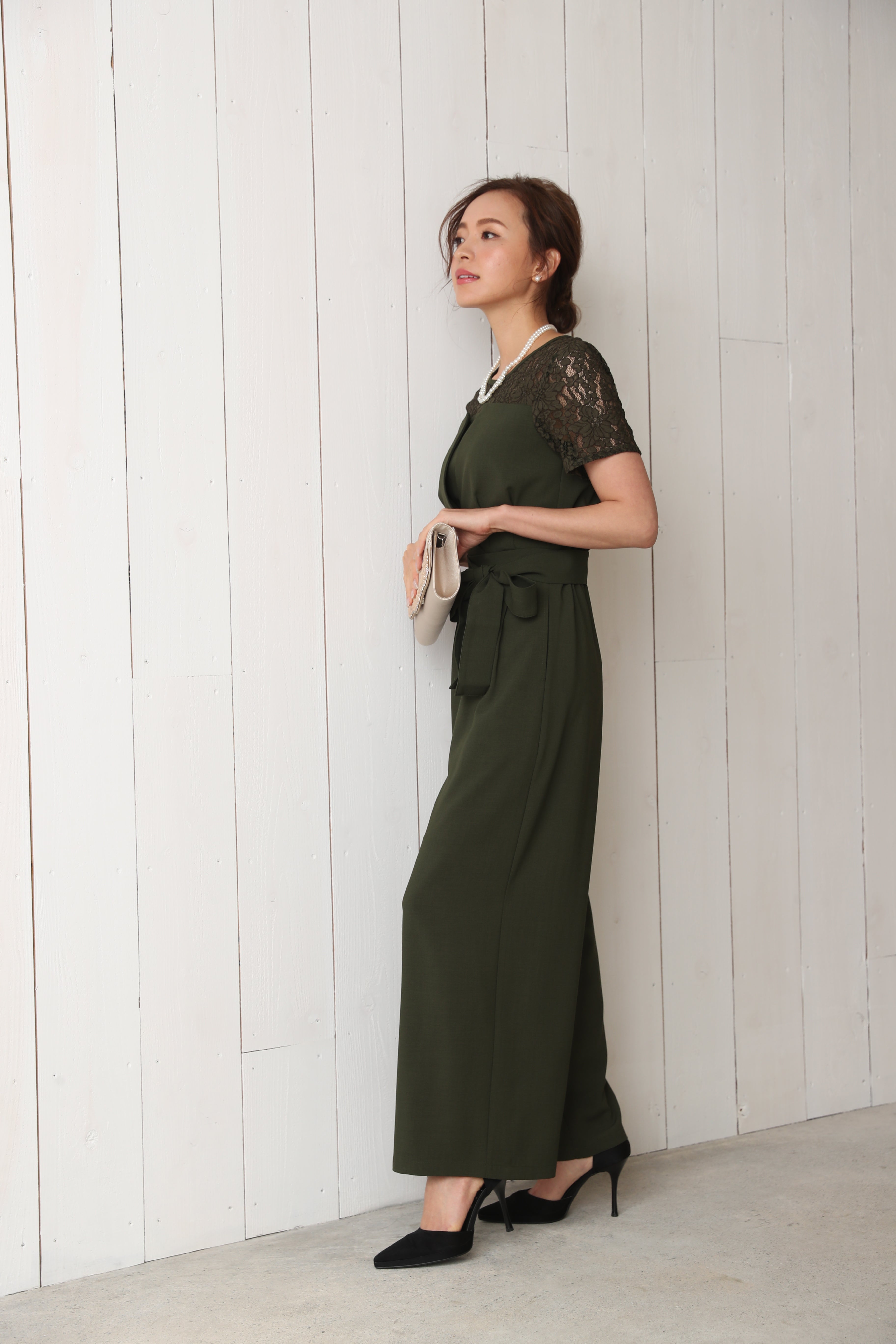 [レンタル] BELINDA DE CAPRIS 袖付きタックテーパード オールインワン パンツドレス カーキの宅配レンタル - 18