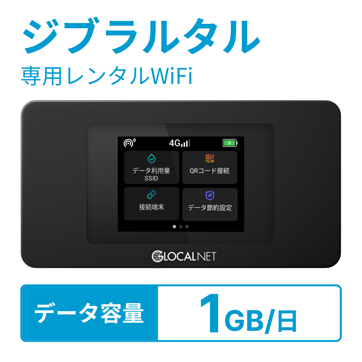 [レンタル] レンティオWiFi ジブラルタルWiFi 4G 1GB/日 データ容量プラン