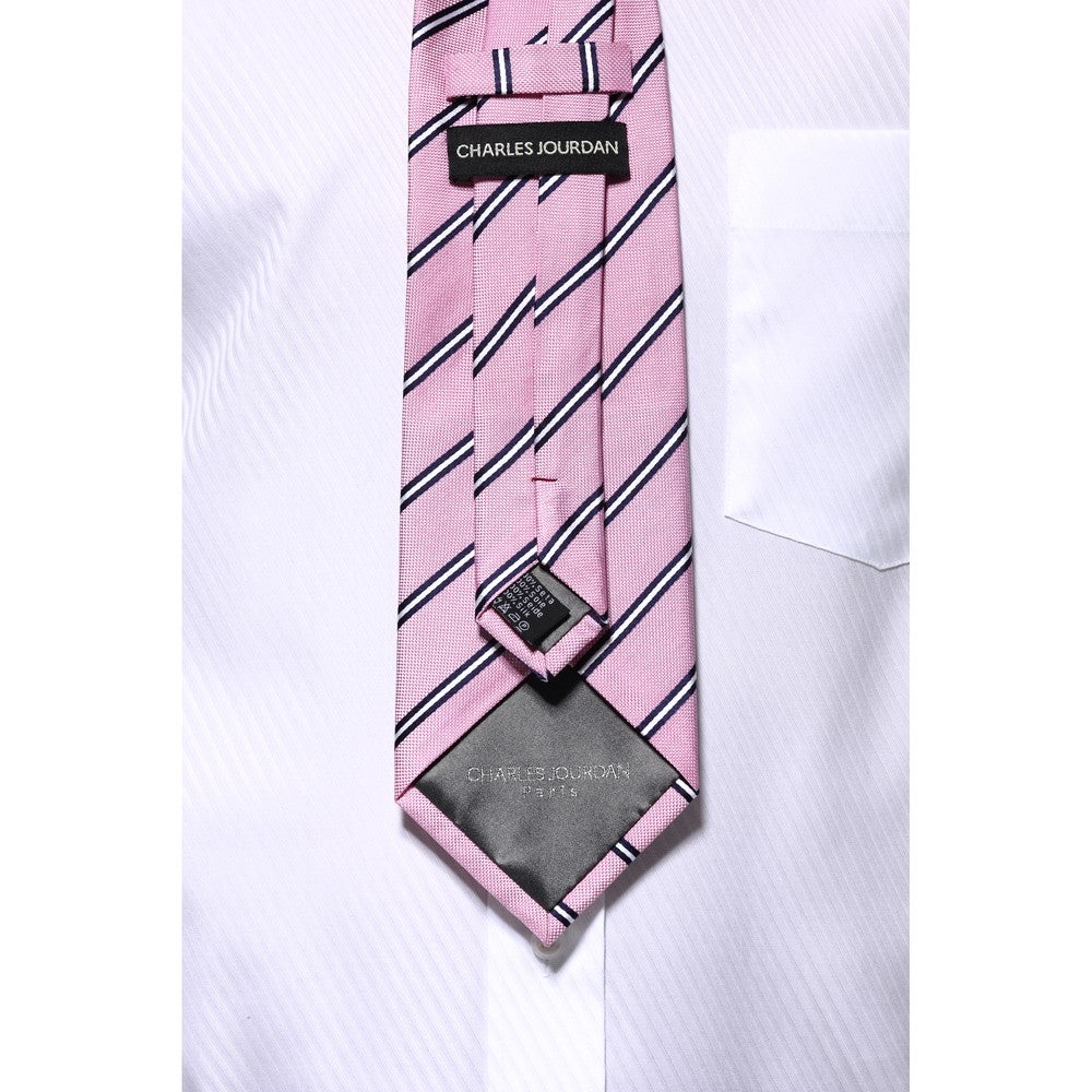 [レンタル] シャルル・ジョルダン メンズネクタイ シルク ピンク ダブルストライプ柄の宅配レンタル - 3