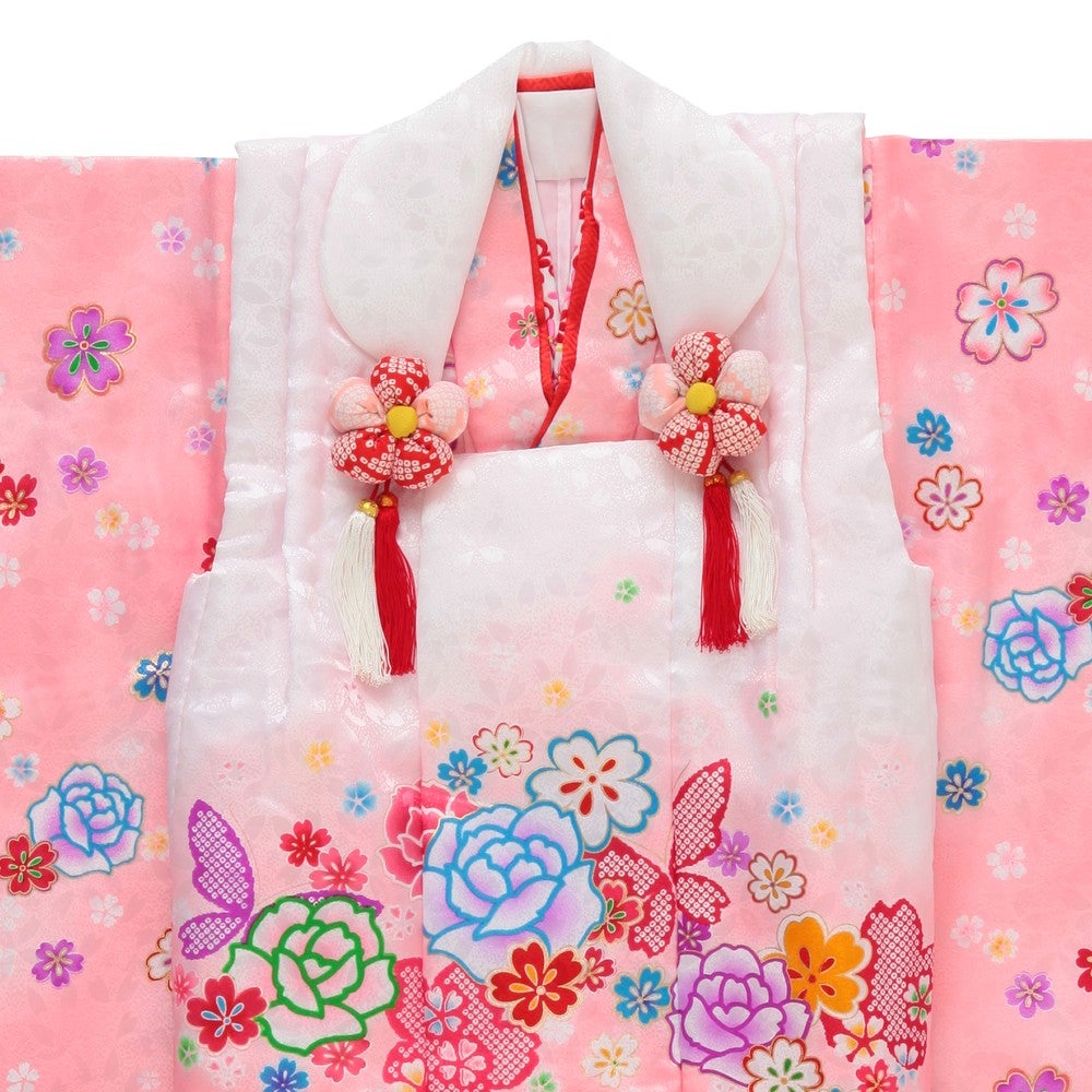 [レンタル] 七五三/節句 被布セット 3歳女の子 被布セット 愛らしい 花々 選べる2色(ピンク / 黒)の宅配レンタル - 2