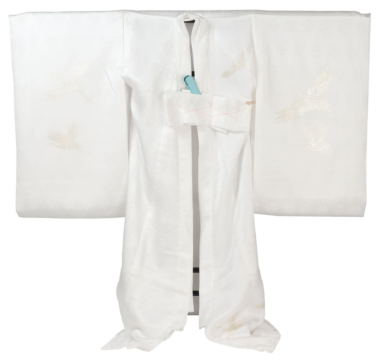 [レンタル] 女の子 お宮参り 産着 レンタル6点フルセット 正絹 金鶴 紗綾形の白色の宅配レンタル - 2