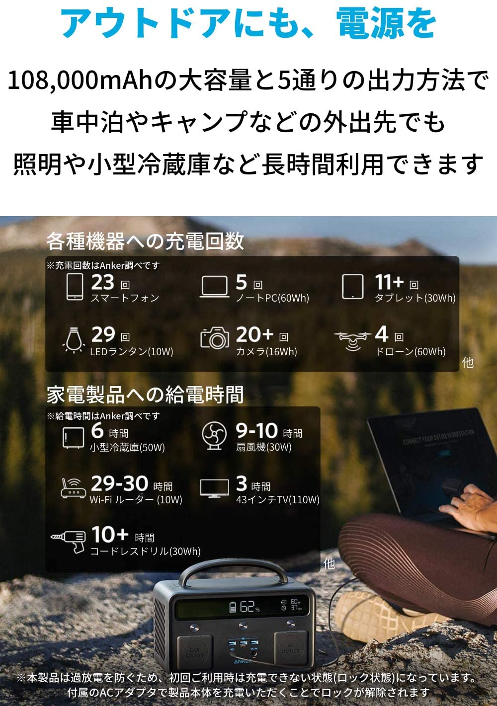 [レンタル] Anker PowerHouse 2 400 A1730511 ブラック ポータブル電源 超大容量バッテリー(108.000mAh/388.8Wh) - 3