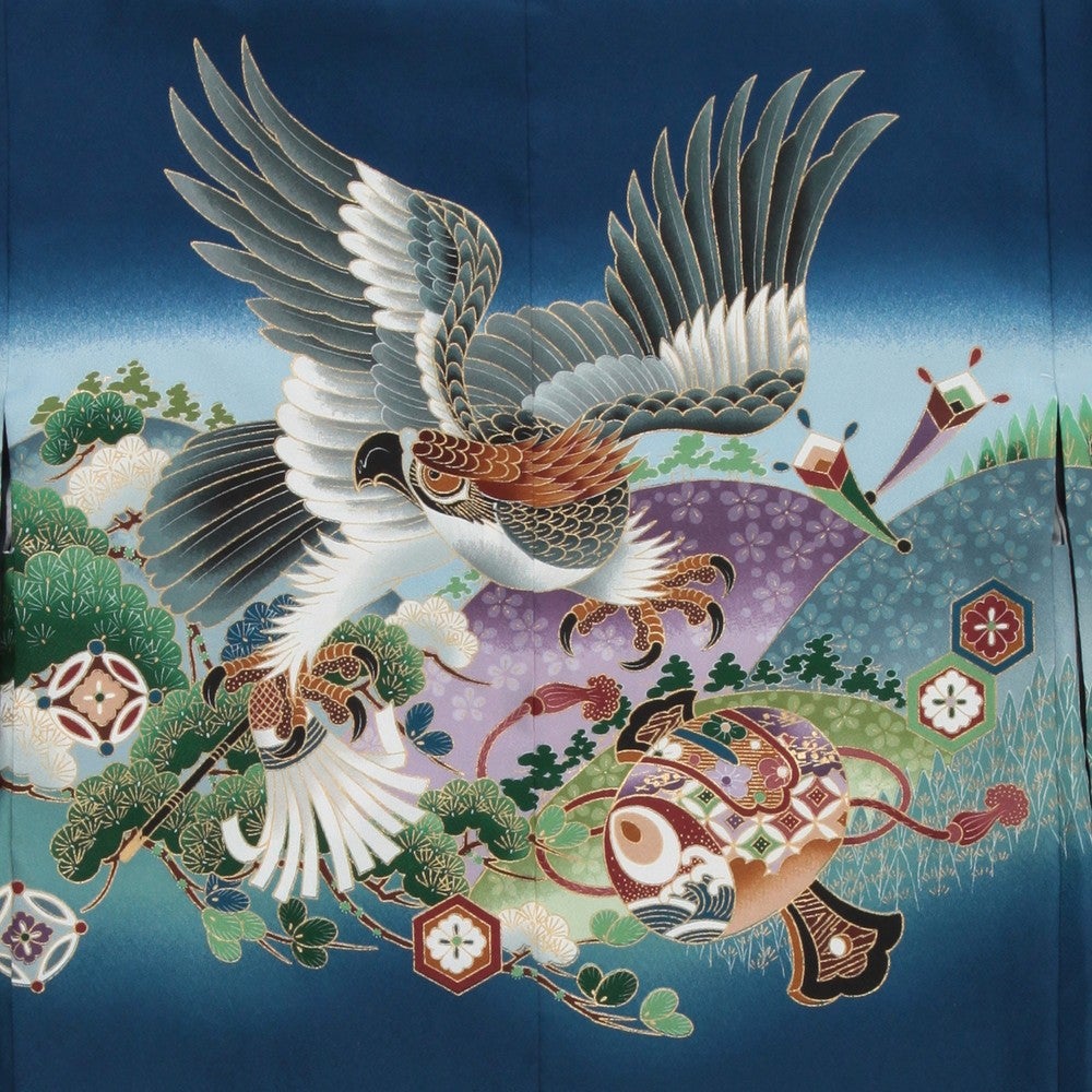 [レンタル] 七五三/節句 袴セット 5歳 男の子 鷹 小槌 ブルー