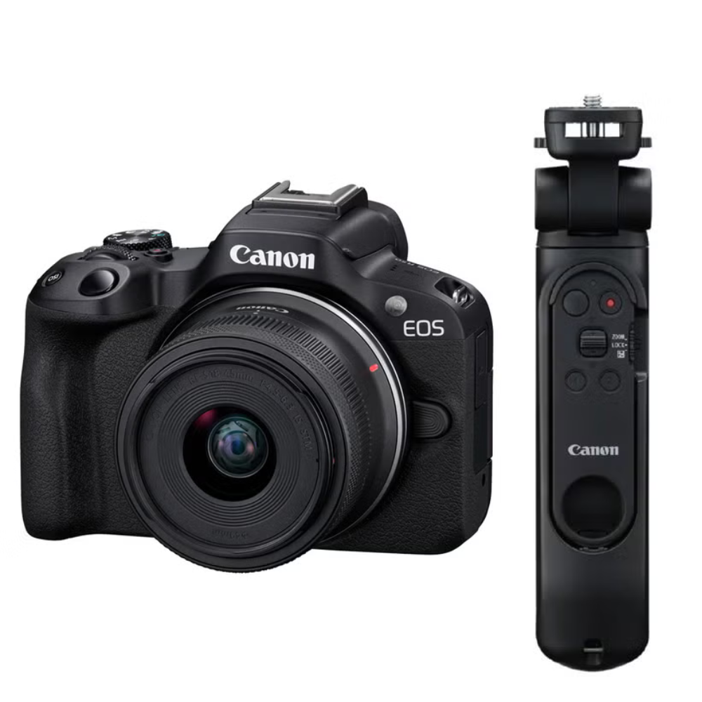[レンタル] CANON EOS R50 レンズキット ブラック＋トライポッドグリップ HG-200TBR