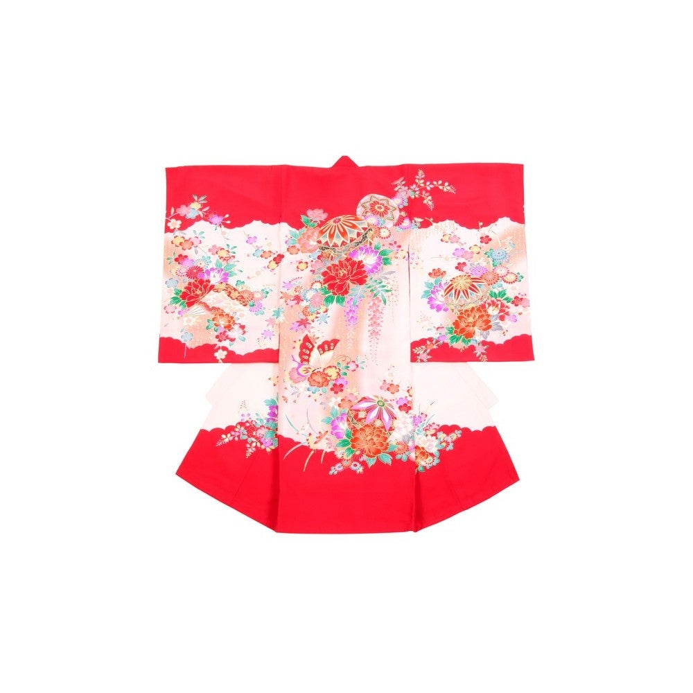 [レンタル] 女の子 お宮参り 産着レンタル6点フルセット 正絹 可憐 舞蝶の宅配レンタル - 1