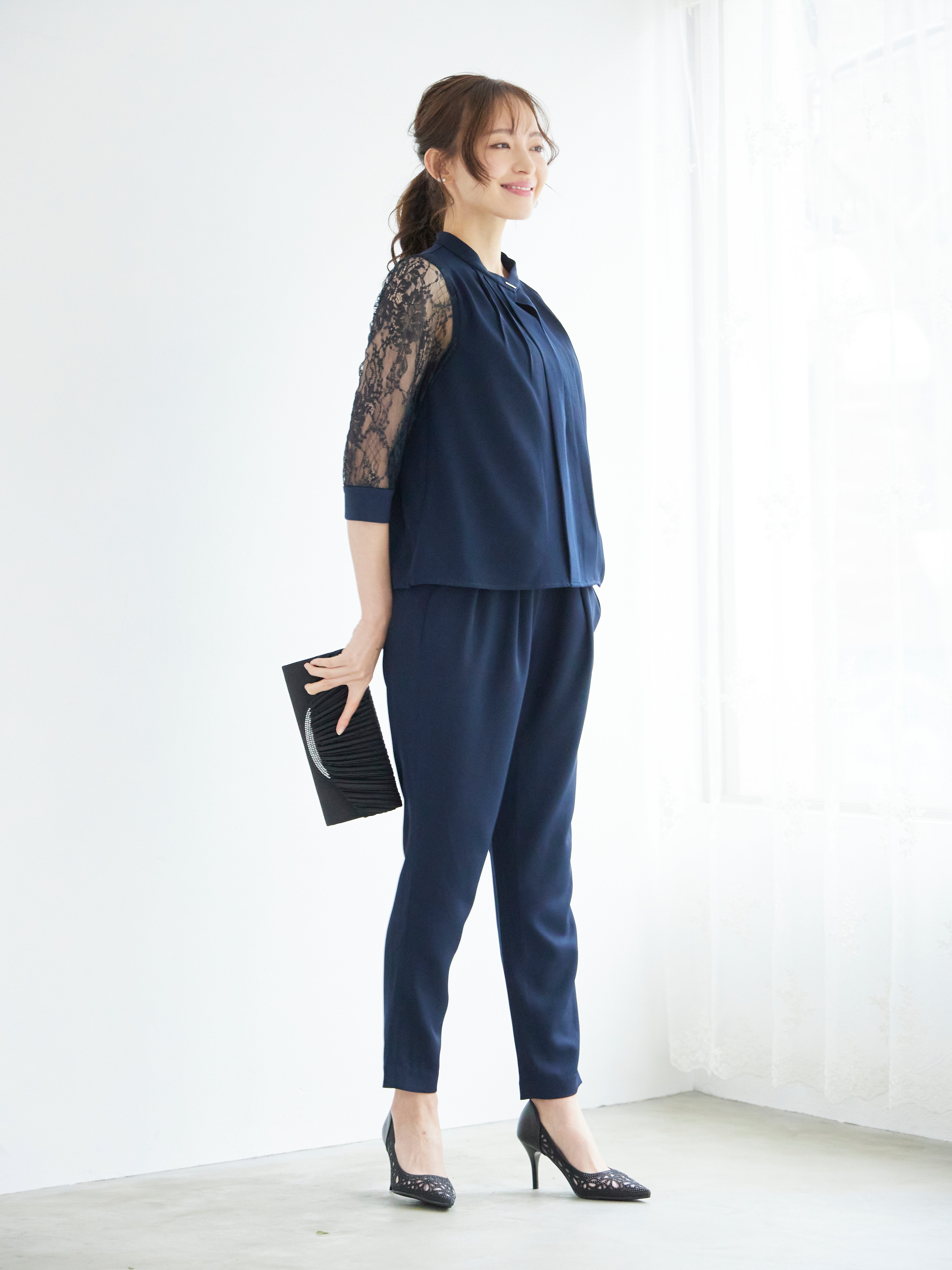 [レンタル] BELINDA DE CAPRIS 前開きブラウス セットアップ テーパードパンツドレス ネイビーの宅配レンタル - 4