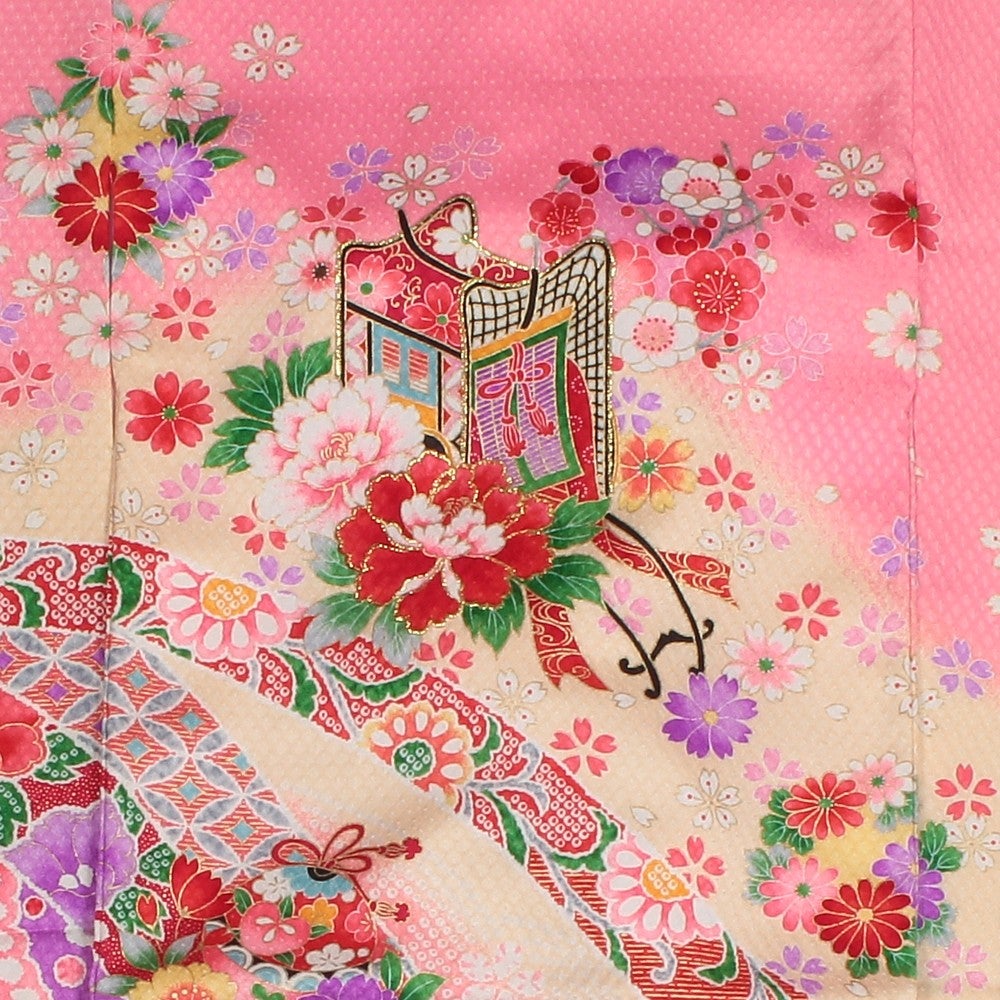 [レンタル] 女の子 お宮参り 産着レンタル6点フルセット 正絹 牡丹 桜の宅配レンタル - 3