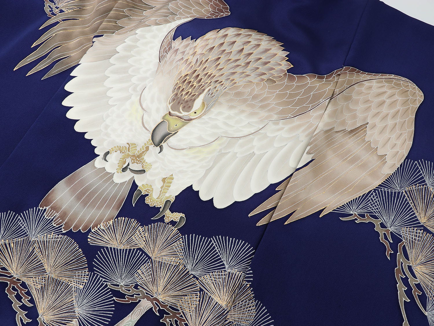 [レンタル] 男の子 お宮参り 産着 レンタル6点フルセット 正絹 二羽鷹に針松 紺色の宅配レンタル - 4