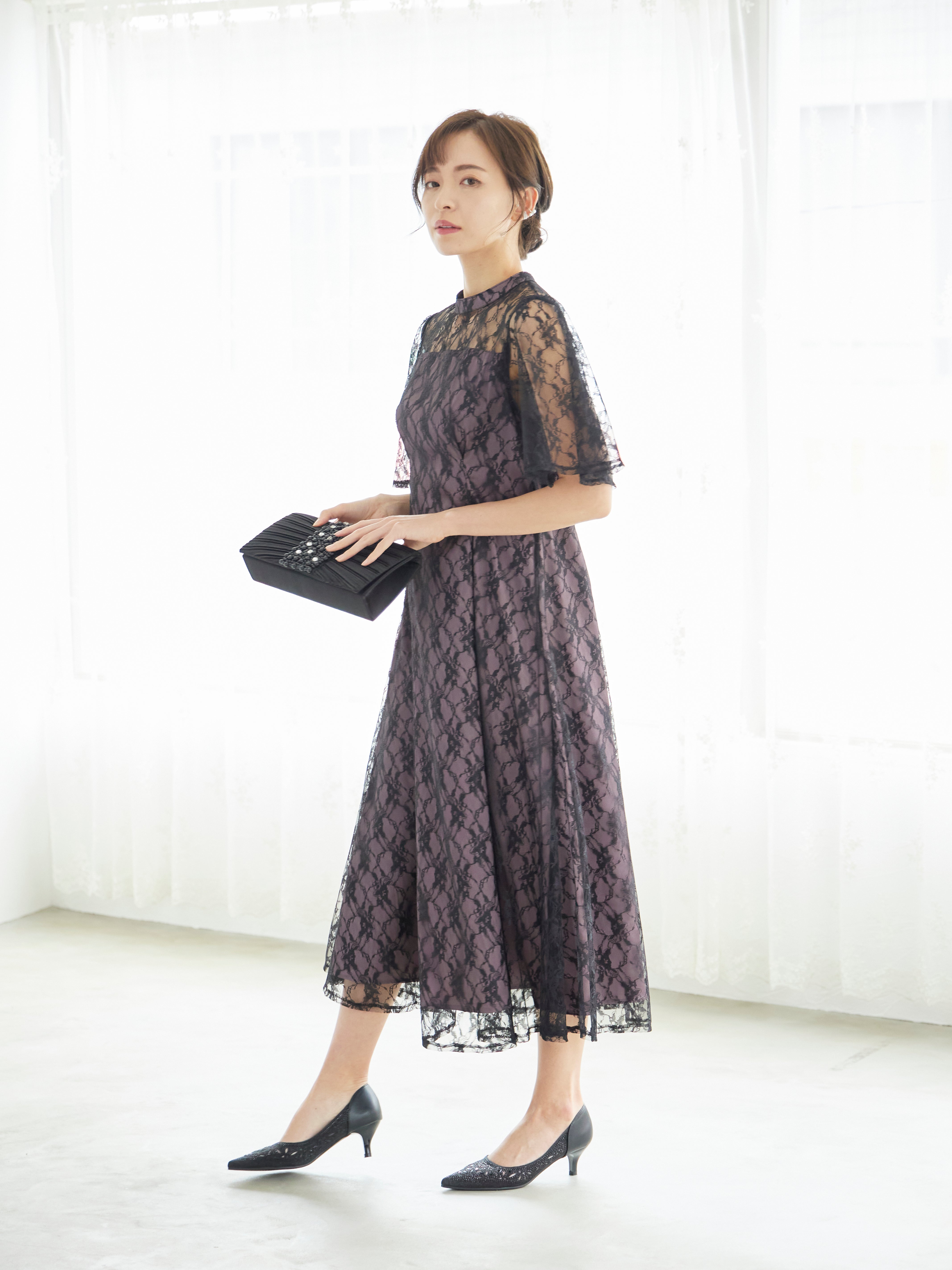 [レンタル] BELINDA DE CAPRIS 総レースフレア袖 ハイネック ワンピースドレス ブラックの宅配レンタル - 2