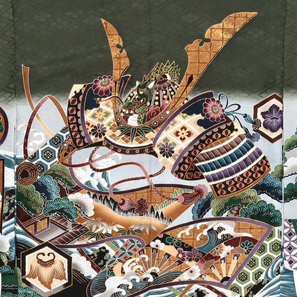 [レンタル] 七五三/節句 袴セット 3歳男の子 華やか 兜 グリーン