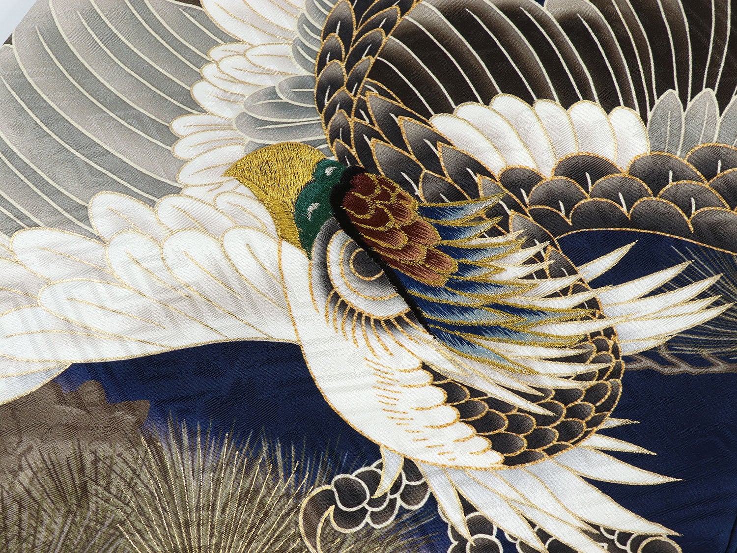 [レンタル] 男の子 お宮参り 産着 レンタル6点フルセット 正絹 鷹に御所車 紺色の宅配レンタル - 4