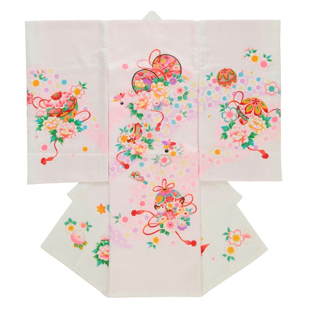 女の子 お宮参り 産着レンタル6点フルセット 正絹 濃淡 花々