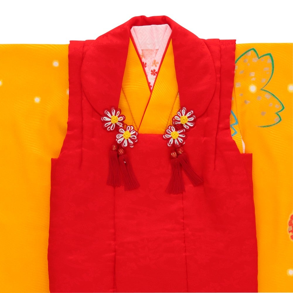 [レンタル] 七五三/節句 被布セット 3歳女の子 被布セット 大胆桜模様A イエロー