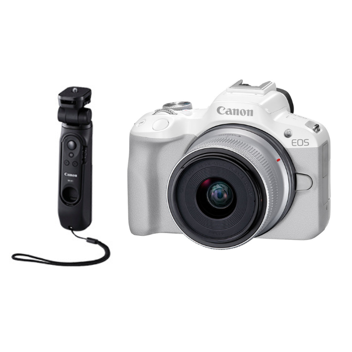 [レンタル] CANON EOS R50 レンズキット ホワイト＋トライポッドグリップ HG-100TBR