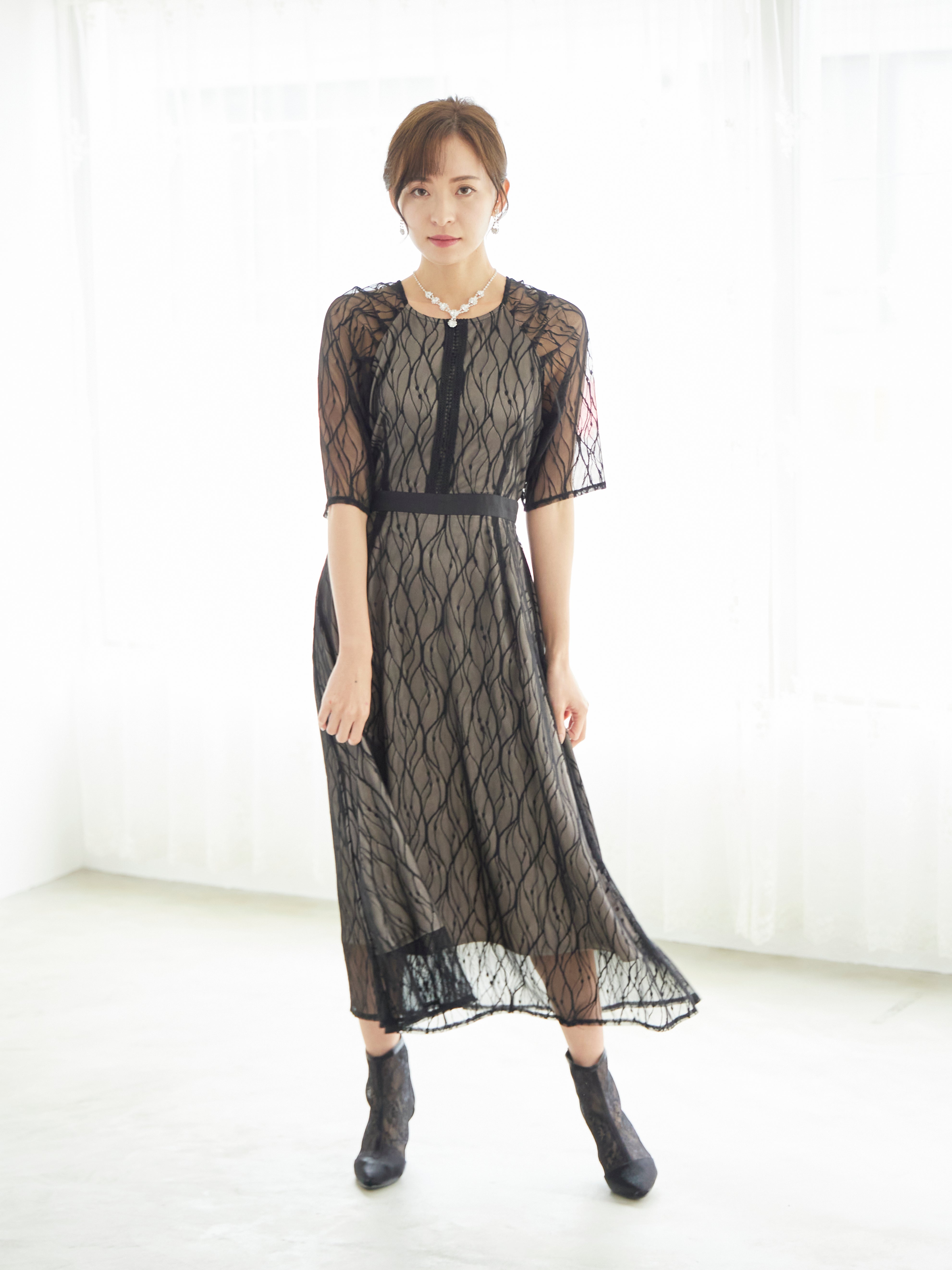 ドレスプラス DRESS+ レースワンピース ロングフレアワンピース