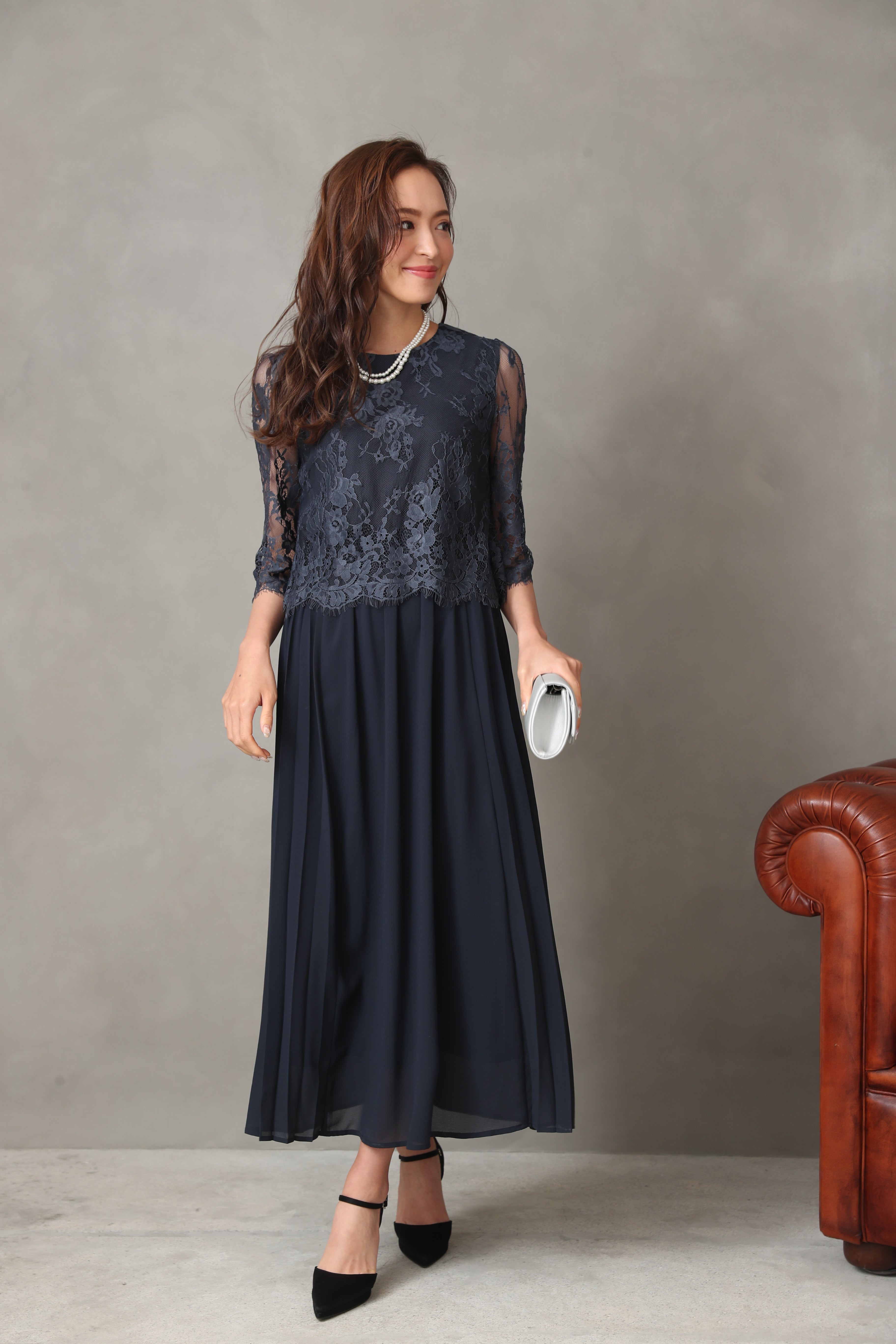 レンタル] BELINDA DE CAPRIS サイドプリーツ レーススリーブ