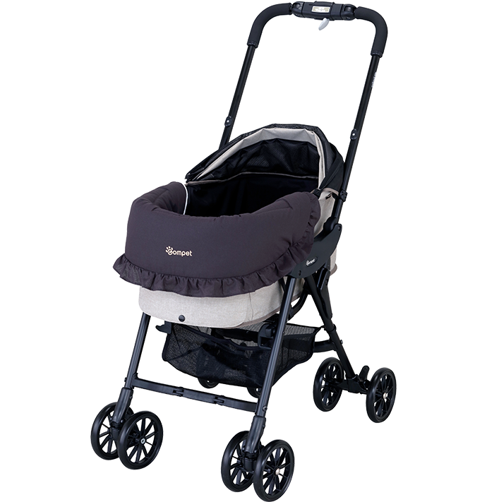 [レンタル] コンビ ペット用カート コムペット ミリミリライト アルファ EG ロング 10th anniversary model ハワイアンベージュ＋フリル ウォームチャコール - 3