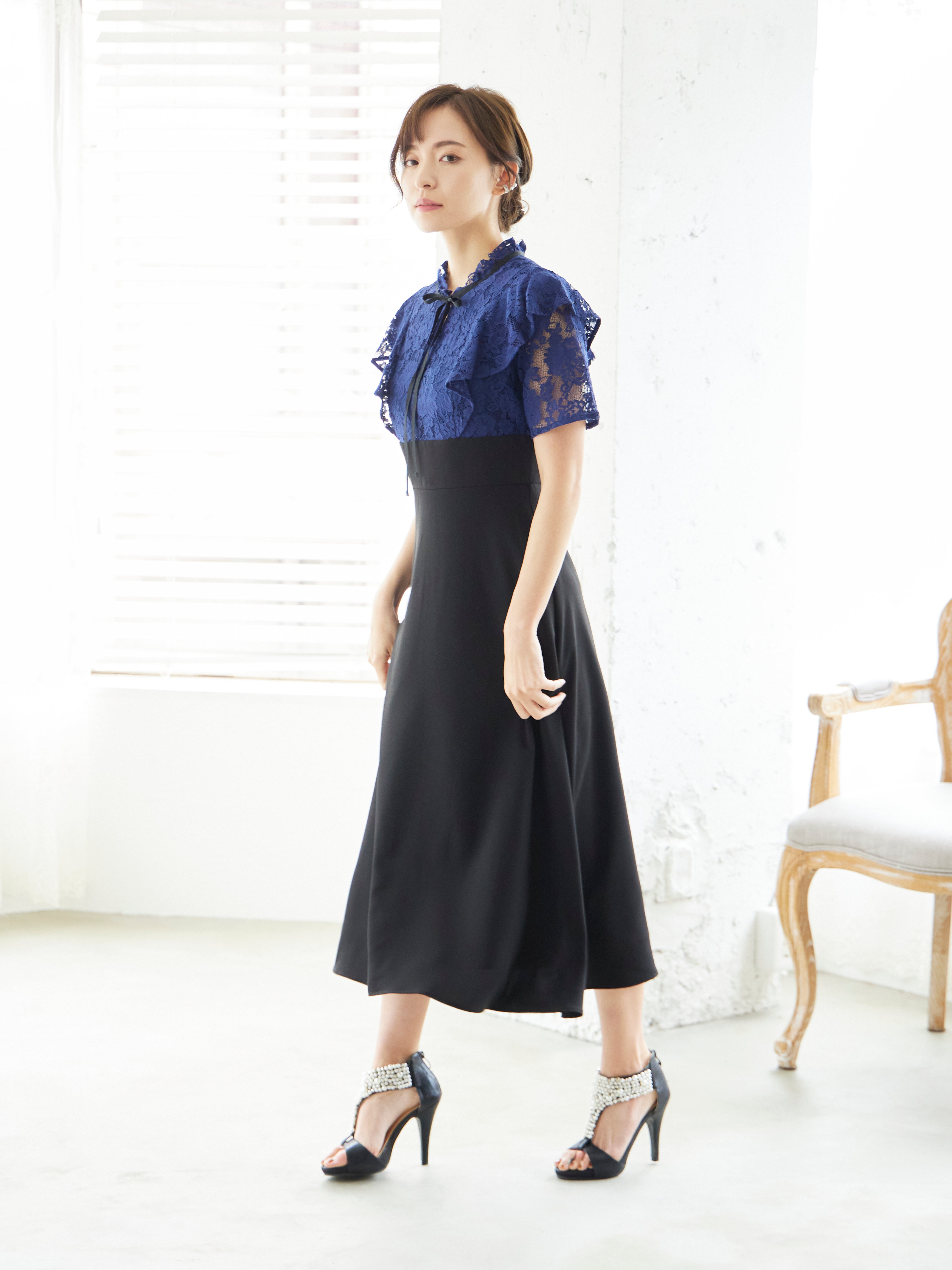 [レンタル] BELINDA DE CAPRIS レース切り替え タイトワンピースドレス ネイビーの宅配レンタル - 6