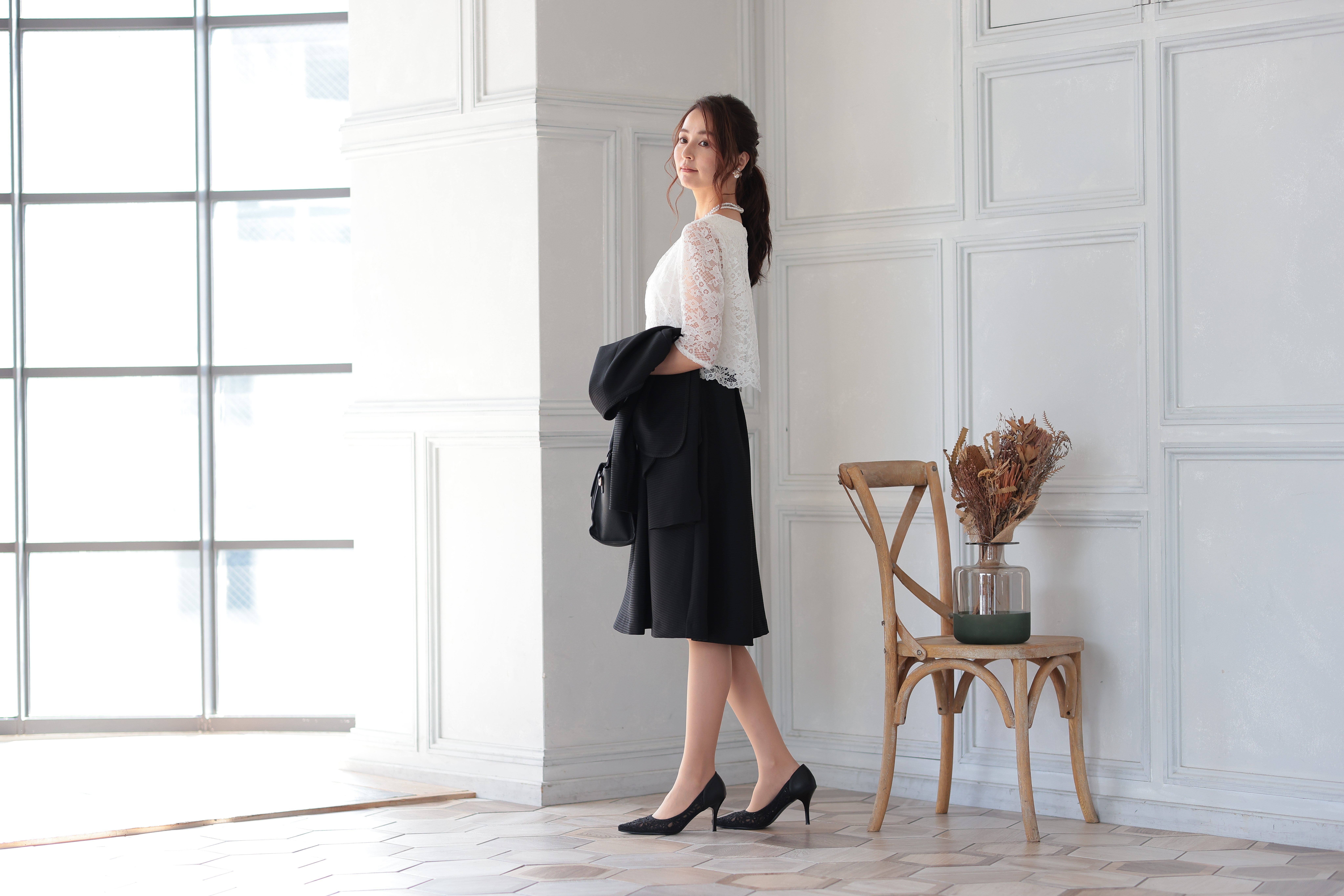 [レンタル] アートマリー レース×ピケツイード調アンサンブルスーツ【2点セット】ブラックの宅配レンタル - 10