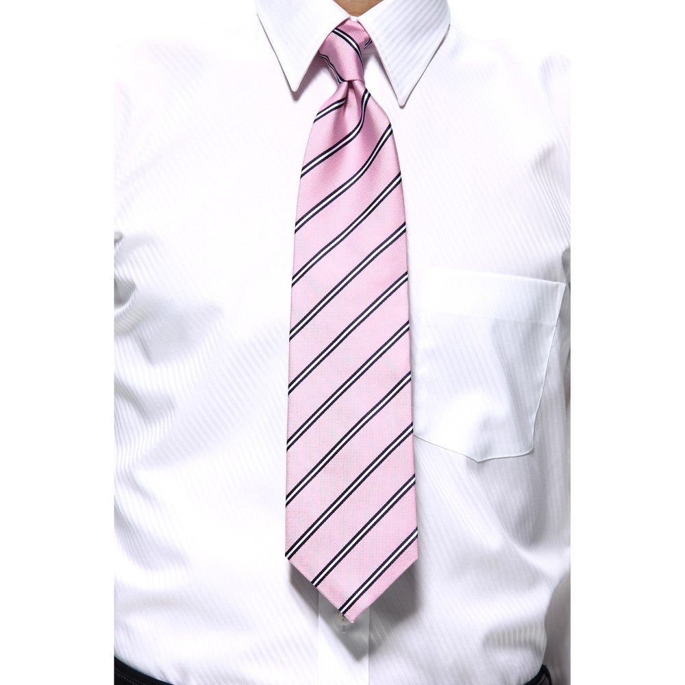 [レンタル] シャルル・ジョルダン メンズネクタイ シルク ピンク ダブルストライプ柄の宅配レンタル - 4