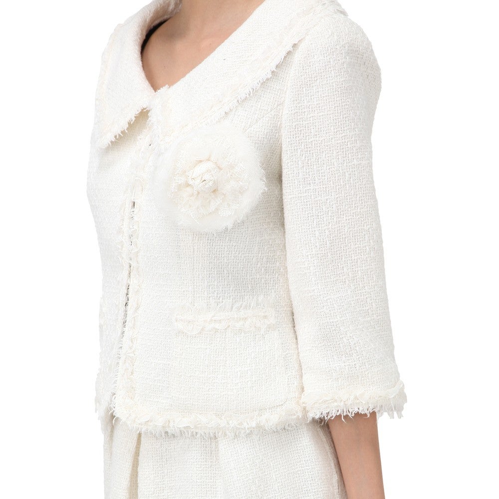 [レンタル] ルネ ツイード仕立て セレモニースーツ3点セット(ジャケット+スカート+コサージュ) ホワイトの宅配レンタル - 4