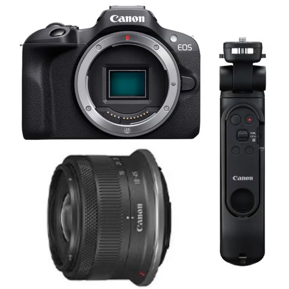 [レンタル] CANON EOS R100 レンズキット＋トライポッドグリップ HG-200TBR