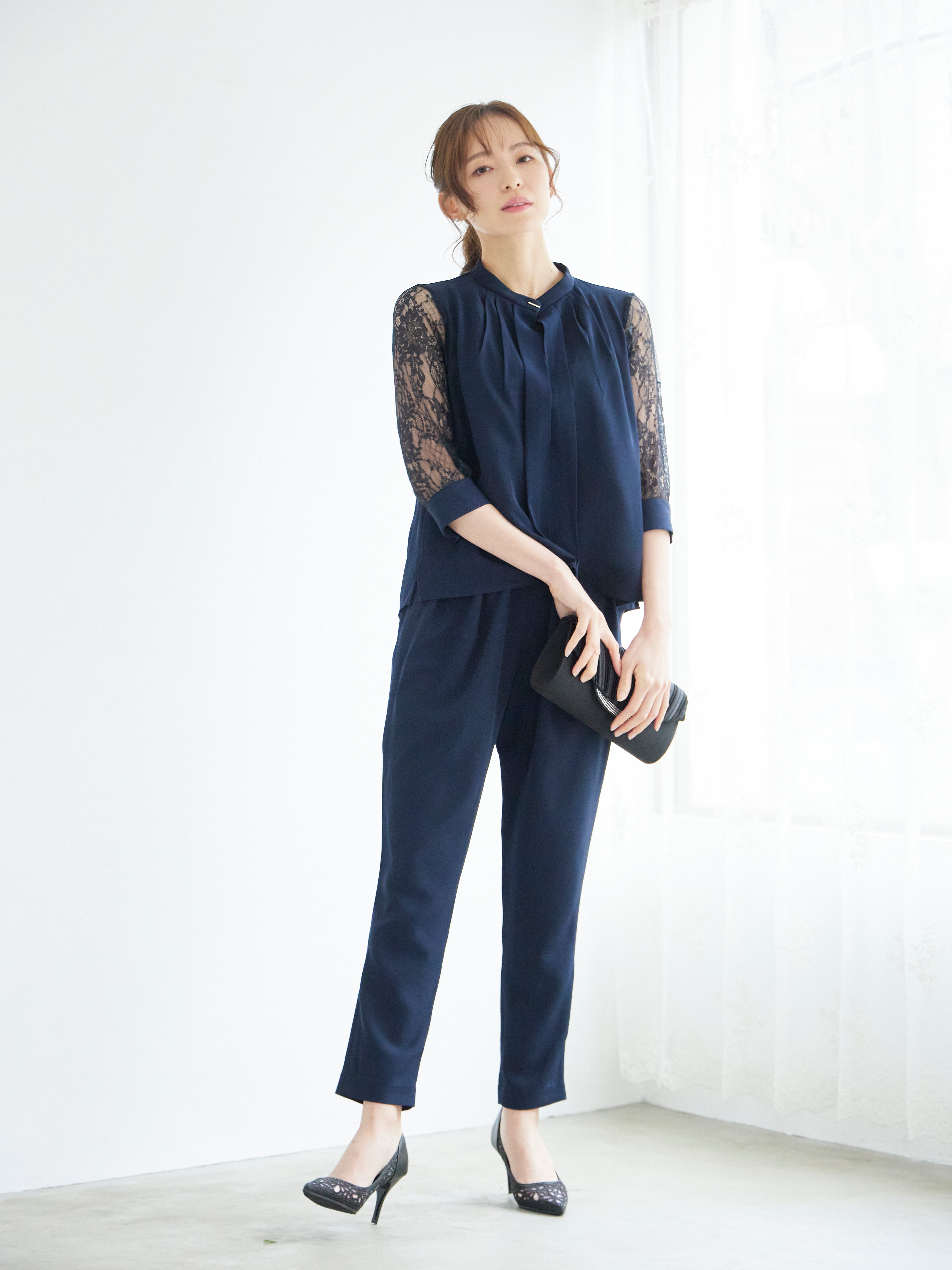 [レンタル] BELINDA DE CAPRIS 前開きブラウス セットアップ テーパードパンツドレス ネイビーの宅配レンタル - 5