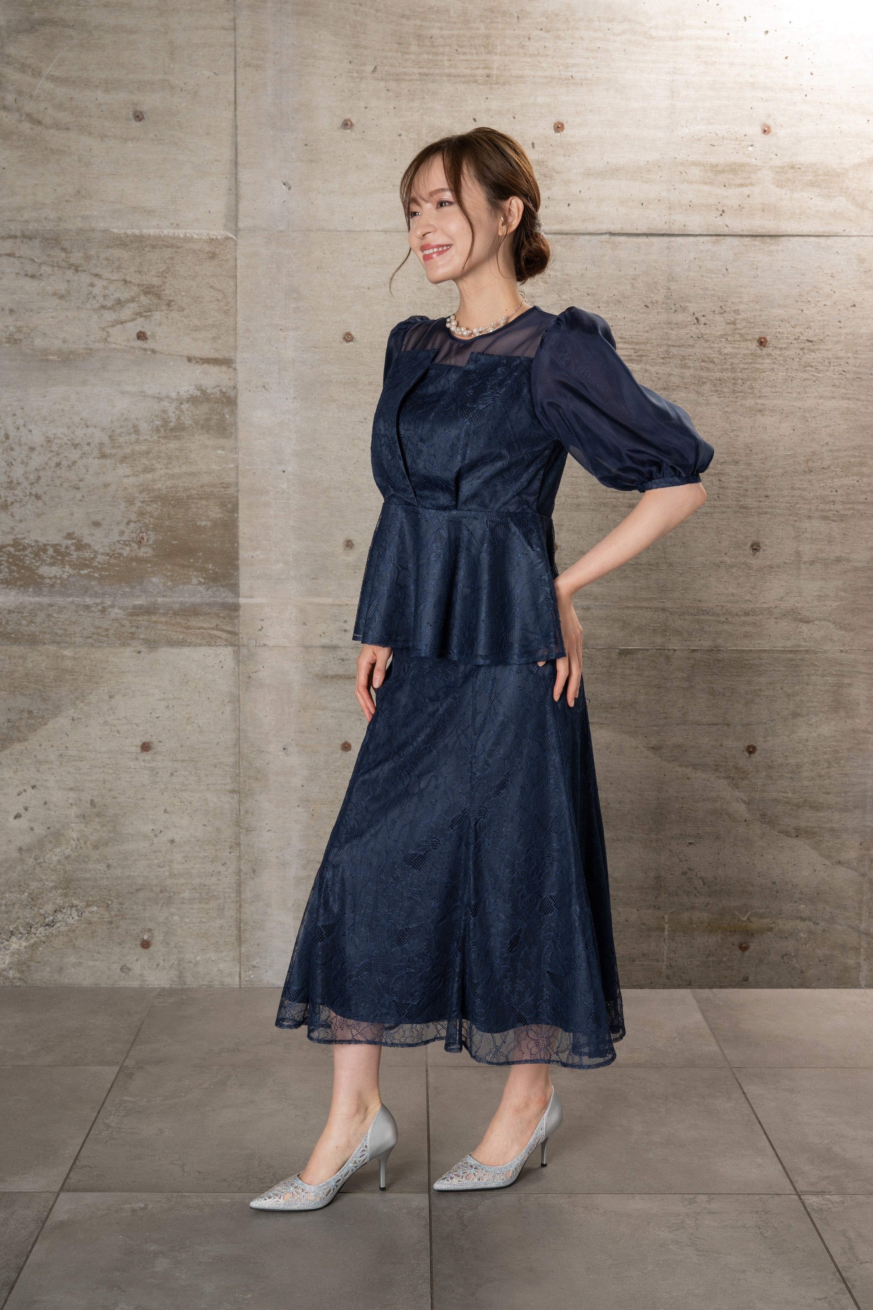 [レンタル] BELINDA DE CAPRIS マーメイドビスチェ風2P スカートドレス ネイビー Mサイズ