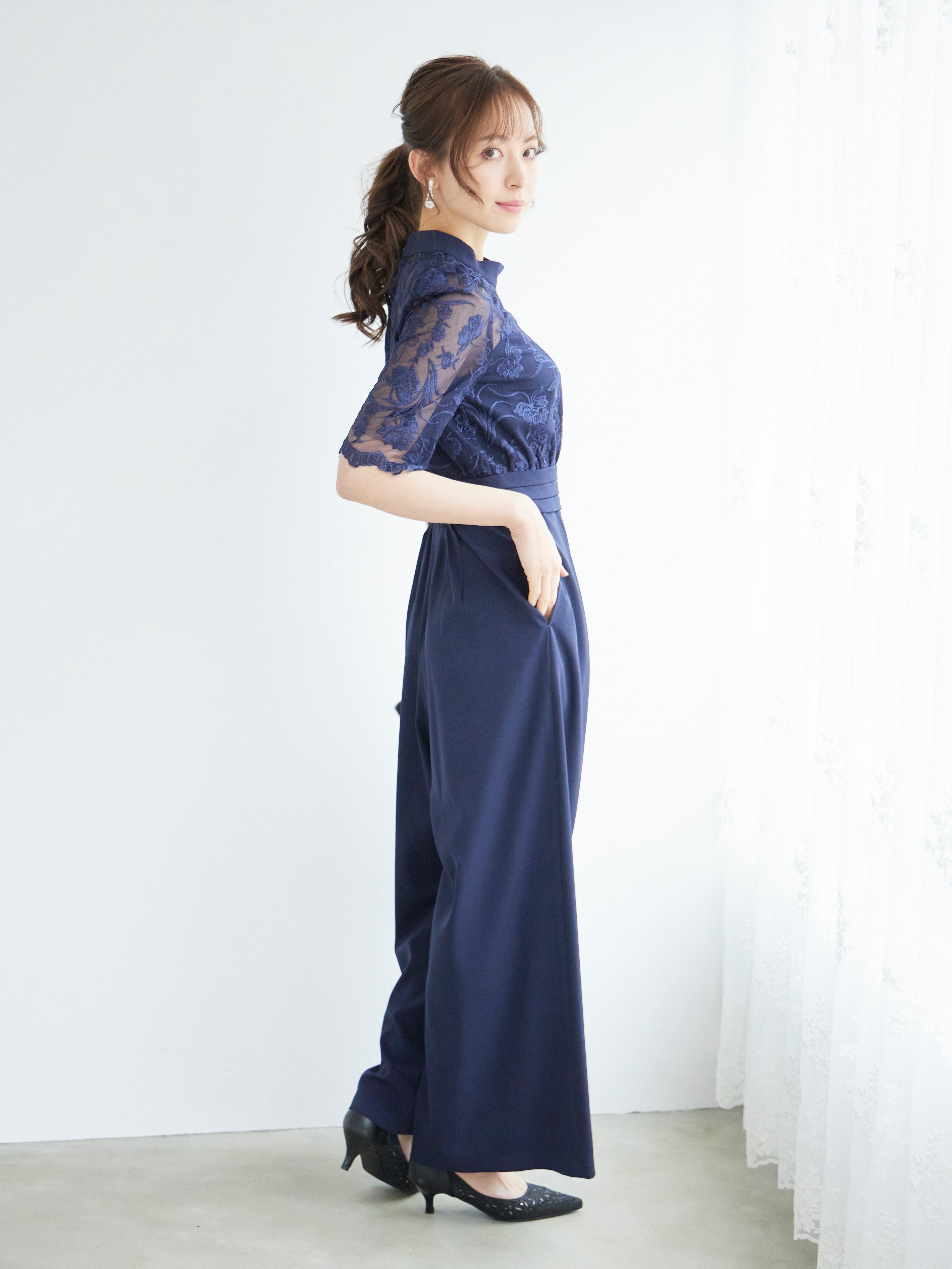 [レンタル] BELINDA DE CAPRIS 刺繍レース オールインワン パンツドレス ネイビーの宅配レンタル - 5