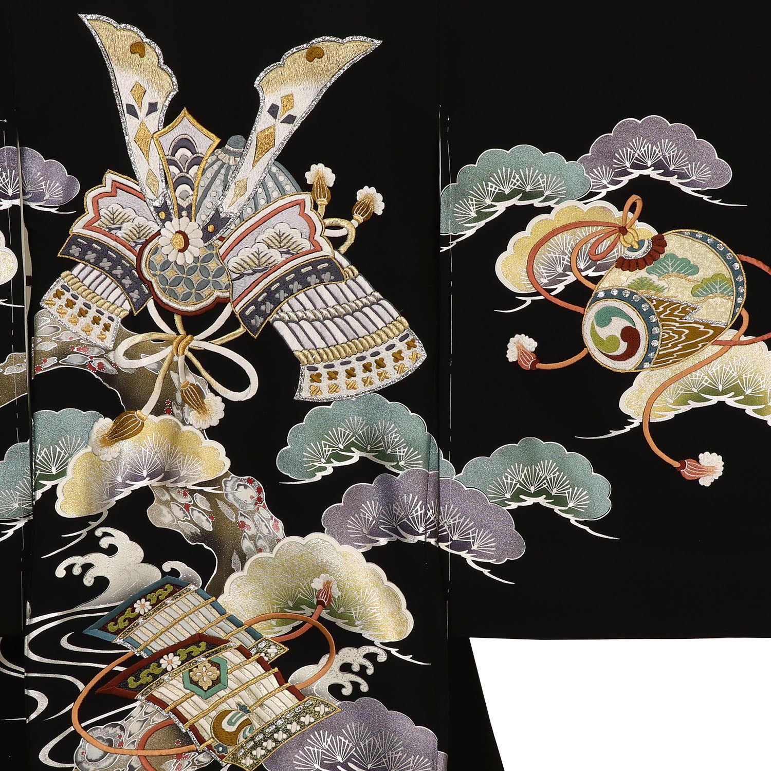 [レンタル] 男の子 お宮参り 産着 レンタル6点フルセット 正絹 刺繍の兜に帷子 黒色の宅配レンタル - 3