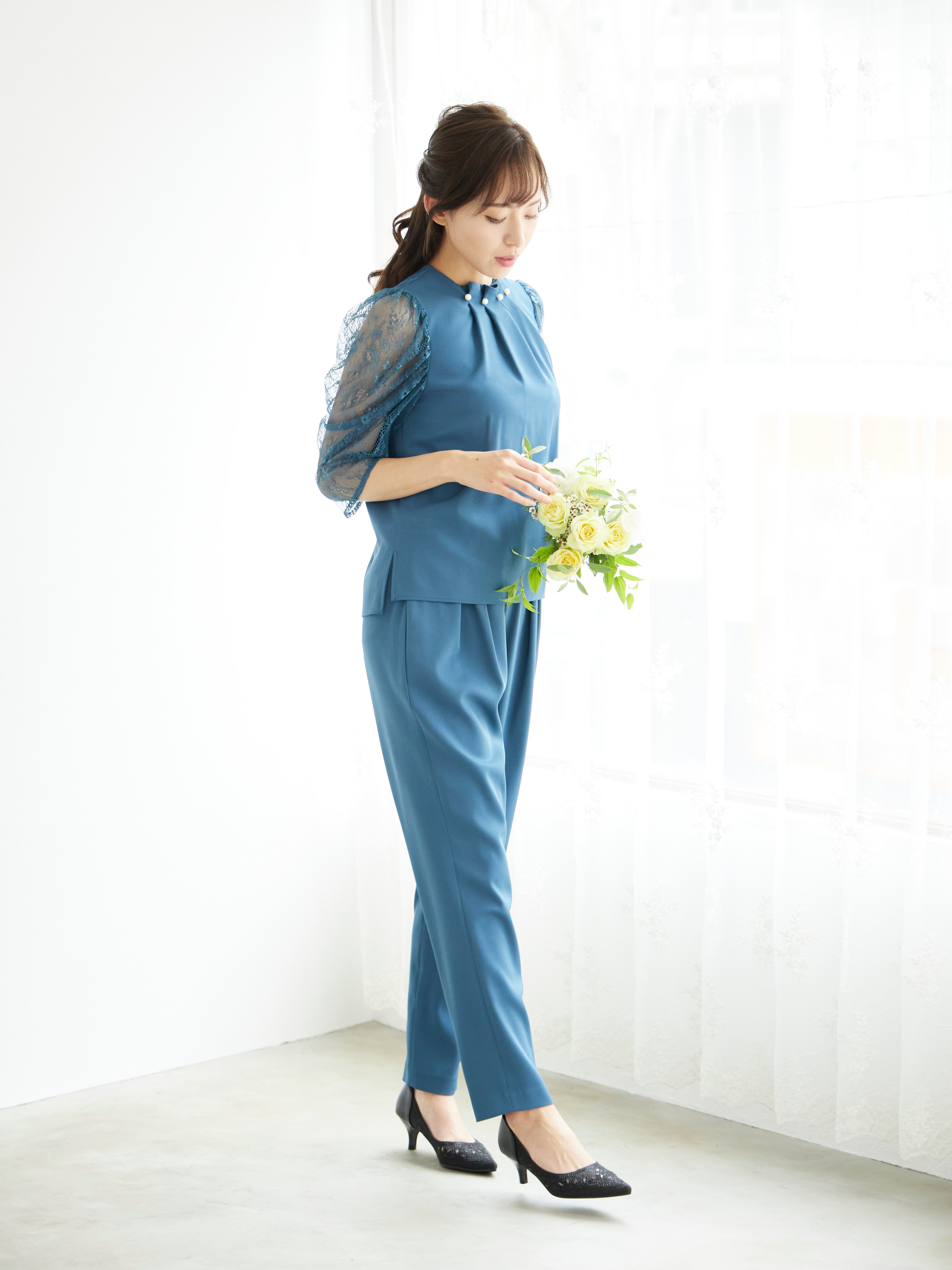 [レンタル] BELINDA DE CAPRIS パールボタン付き セットアップ パンツドレス グリーンの宅配レンタル - 2