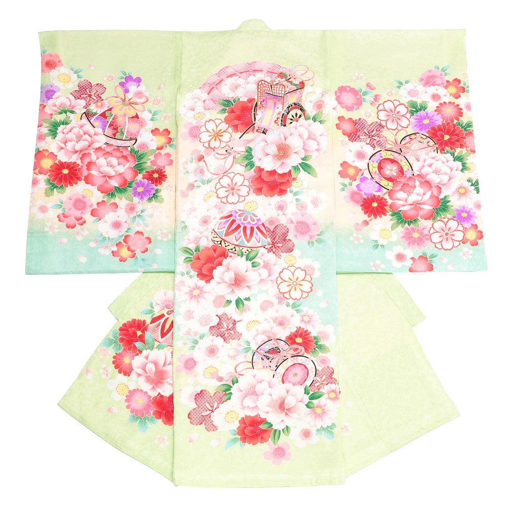 女の子 お宮参り 産着レンタル6点フルセット 正絹 御所車 桜