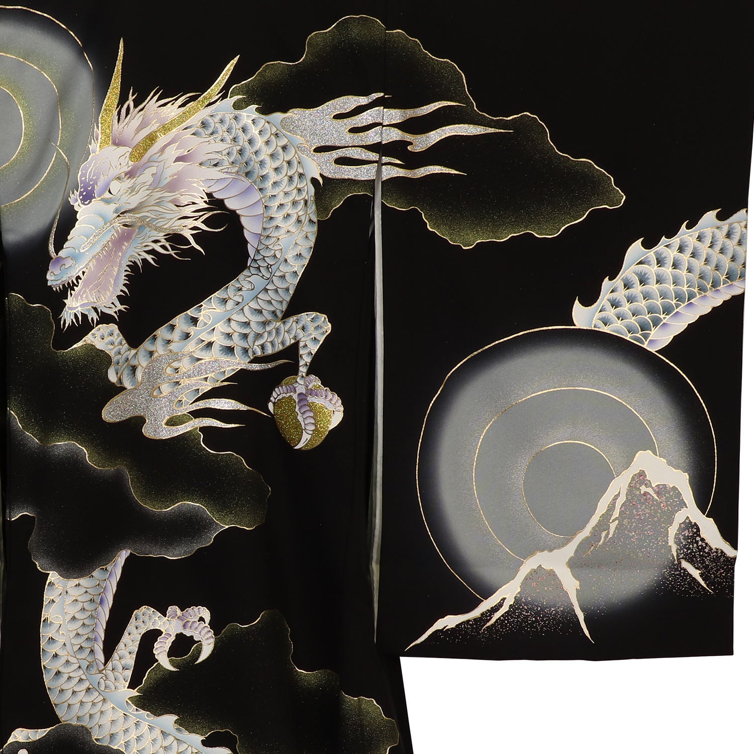 [レンタル] 男の子 お宮参り 産着 レンタル6点フルセット 正絹 龍に荒波 黒色の宅配レンタル - 3