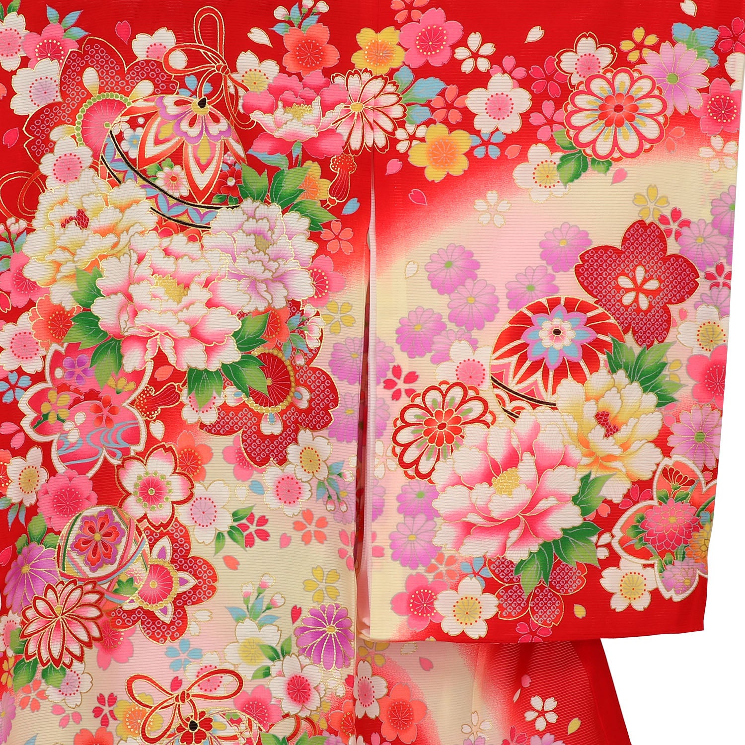 [レンタル] 女の子 お宮参り 産着 絽（夏用） レンタル6点フルセット 正絹 鈴に牡丹 赤色の宅配レンタル - 3