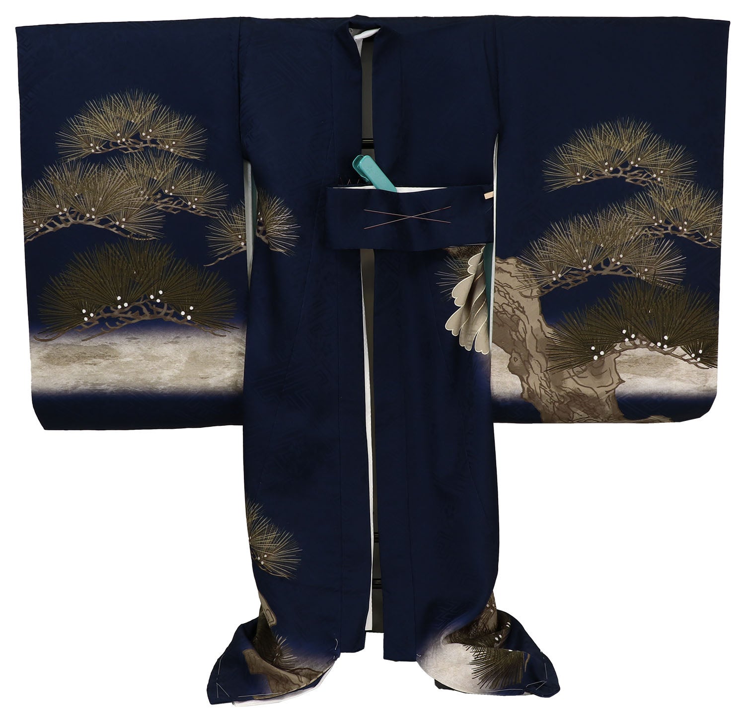 [レンタル] 男の子 お宮参り 産着 レンタル6点フルセット 正絹 鷹に御所車 紺色の宅配レンタル - 2