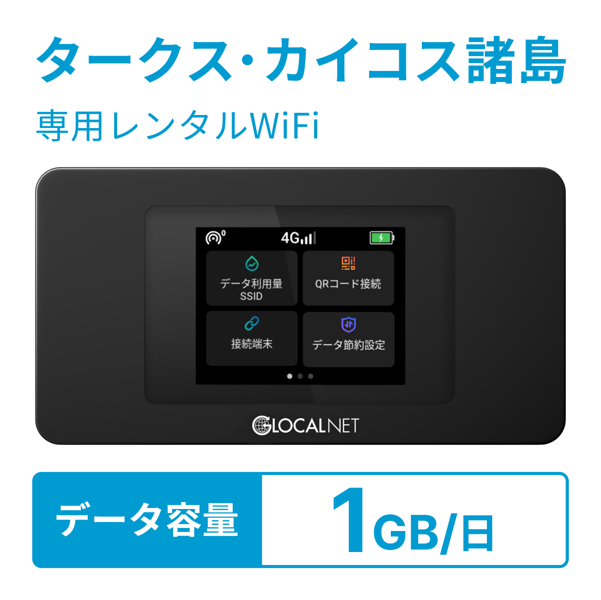 [レンタル] レンティオWiFi タークス・カイコス諸島WiFi 4G 1GB/日 データ容量プラン