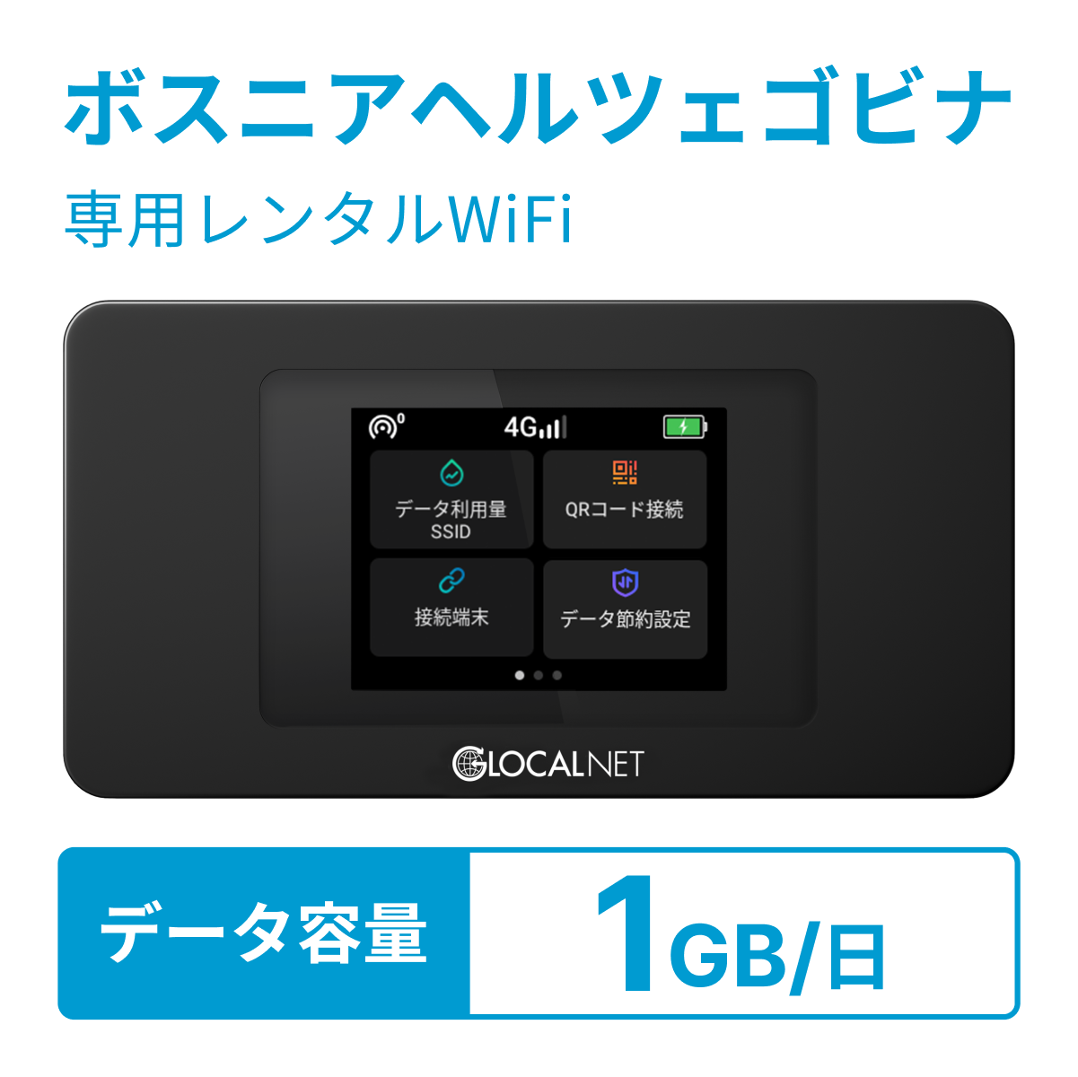 [レンタル] レンティオWiFi ボスニアヘルツェゴビナWiFi 4G 1GB/日 データ容量プラン