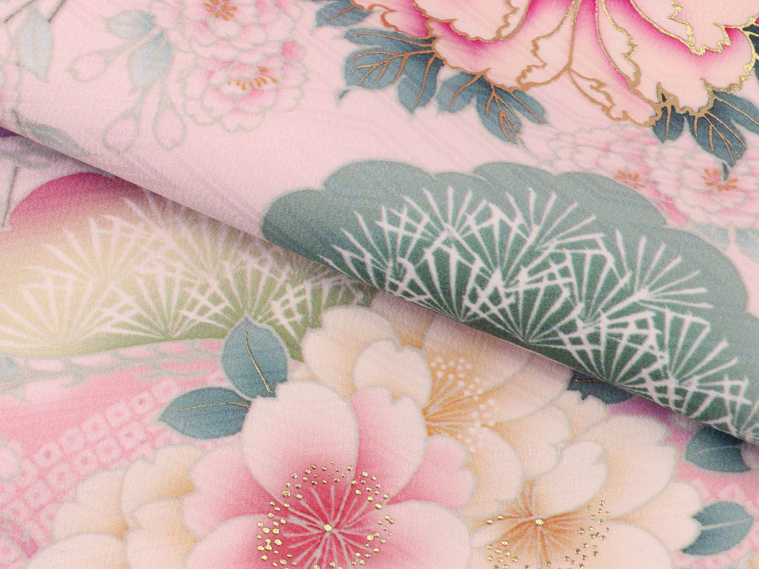 [レンタル] 女の子 お宮参り 産着 京都丸紅 / 華徒然 レンタル6点フルセット 正絹 牡丹と檜扇と貝桶 ピンク色の宅配レンタル - 6