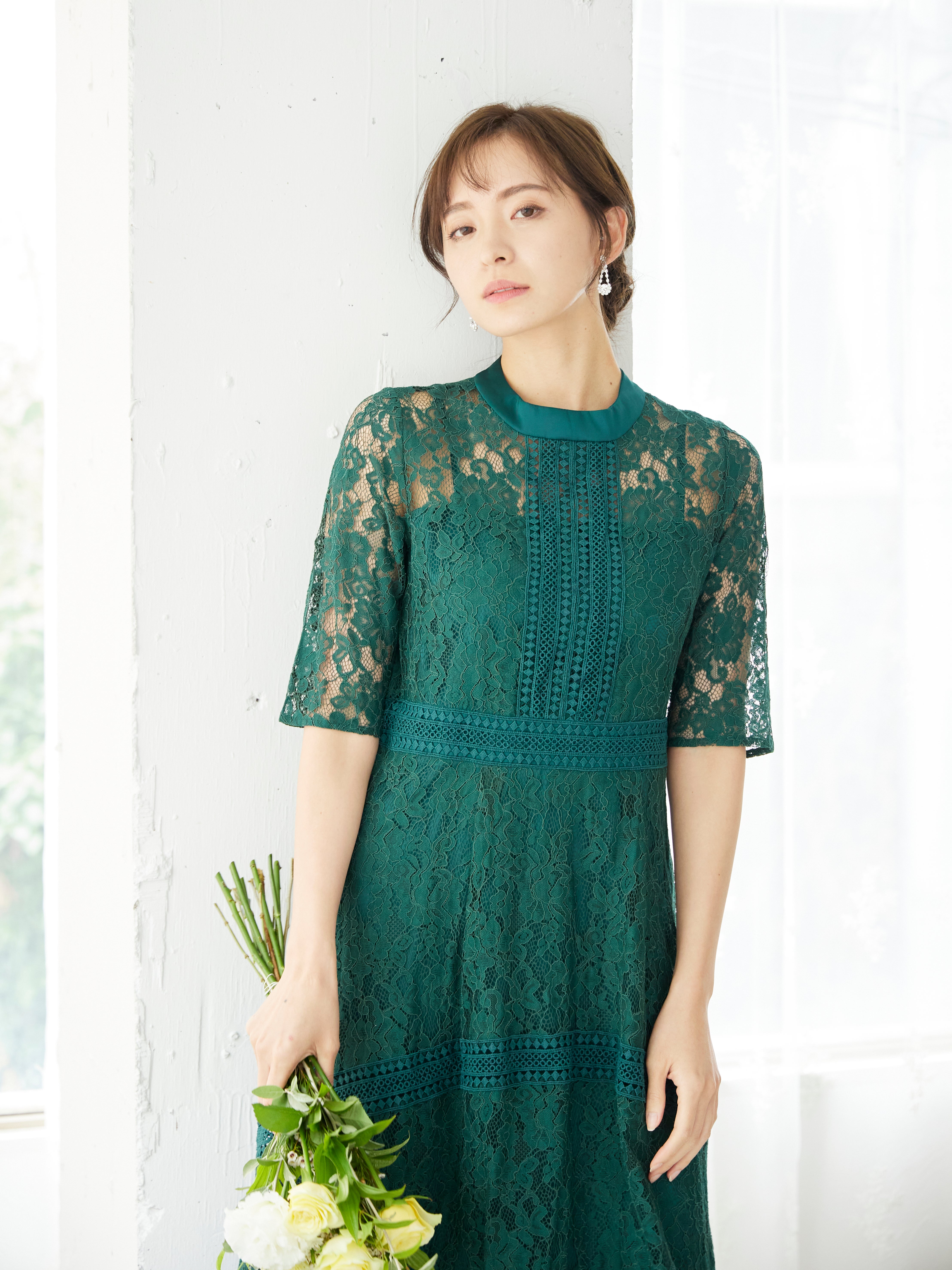 [レンタル] BELINDA DE CAPRIS ケミカルレース フィッシュテール ワンピースドレス グリーンの宅配レンタル - 13