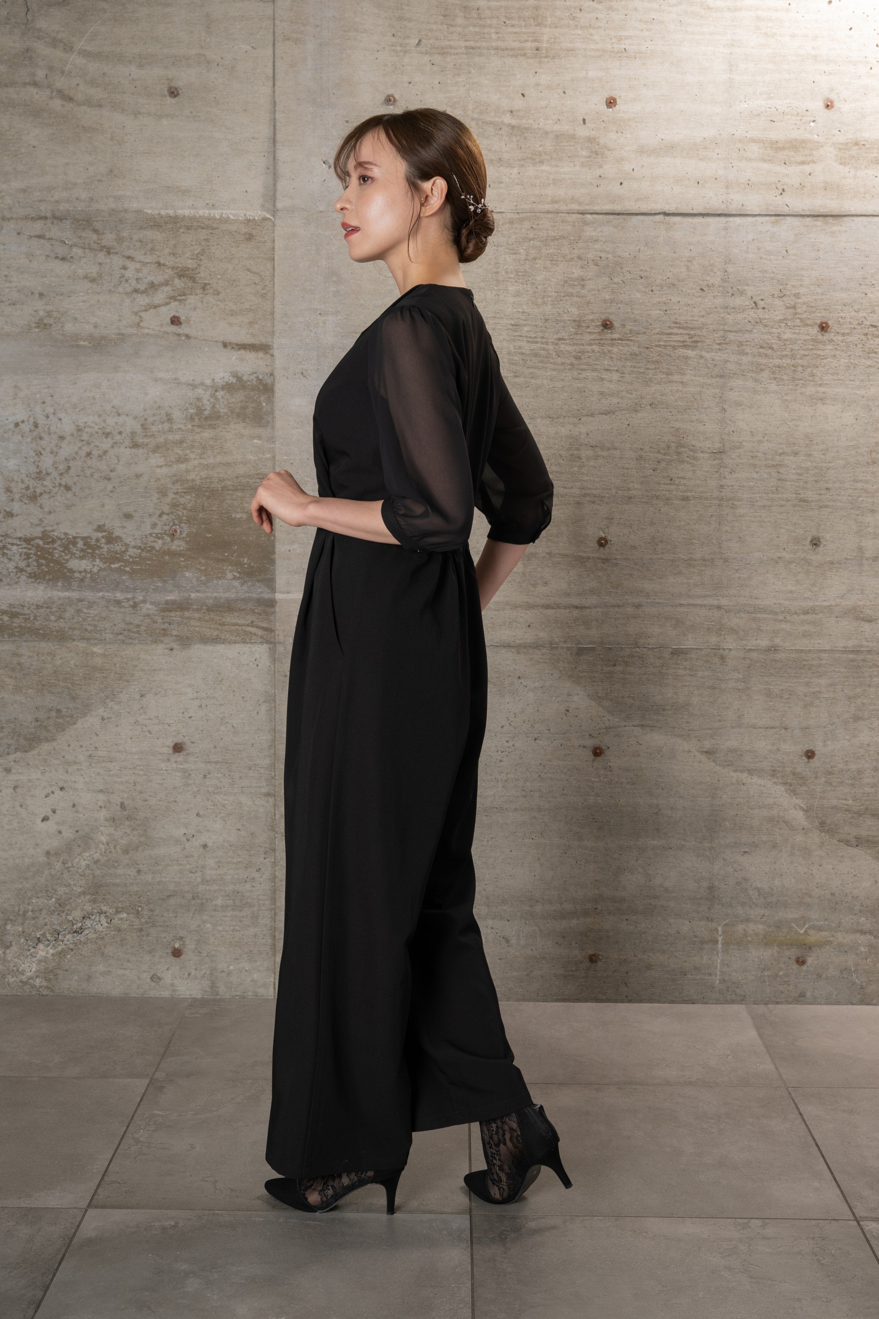 BELINDA DE CAPRIS カシュクール袖シフォンオールインワン パンツドレス