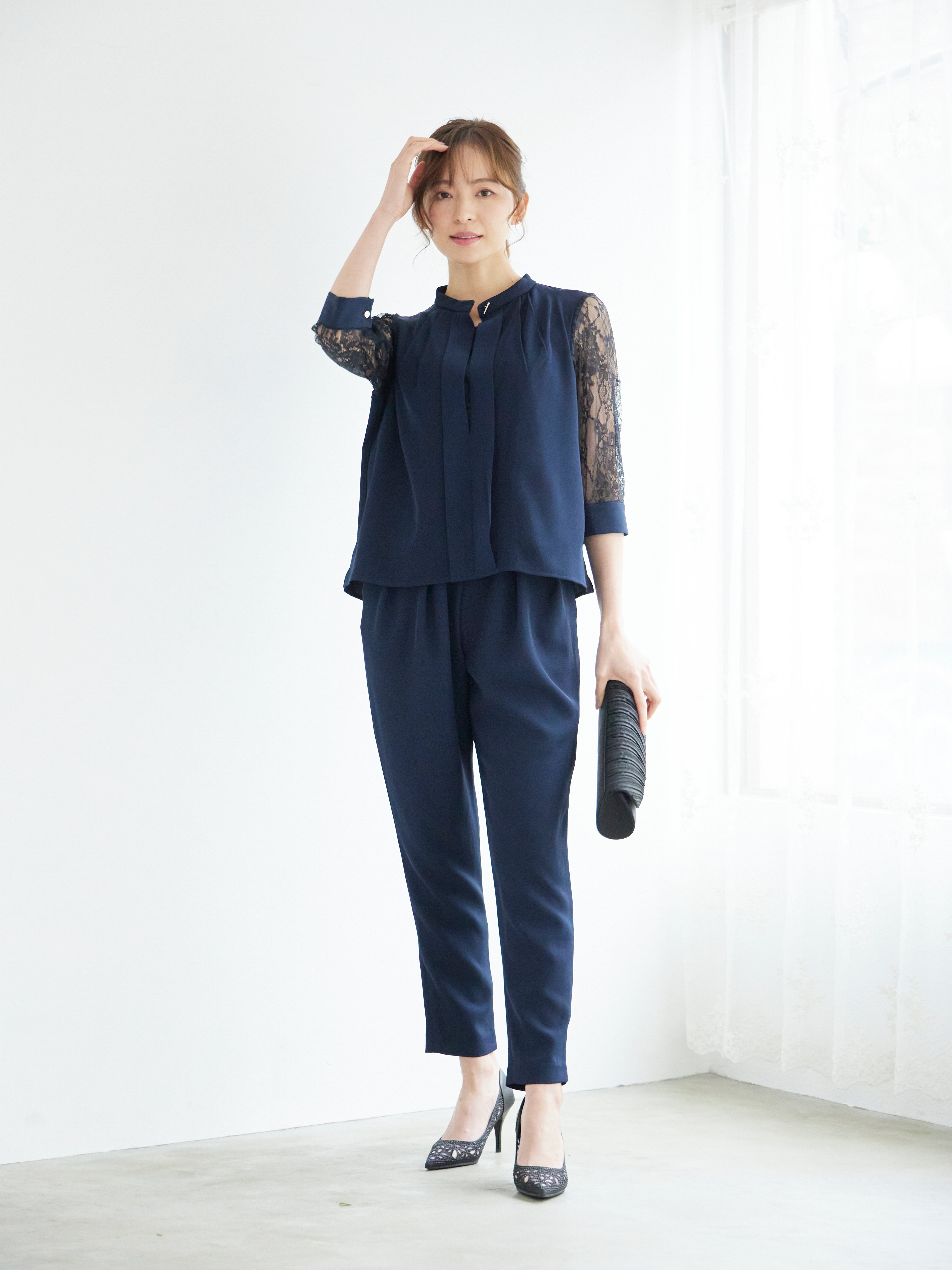 [レンタル] BELINDA DE CAPRIS 前開きブラウス セットアップ テーパードパンツドレス ネイビーの宅配レンタル - 11