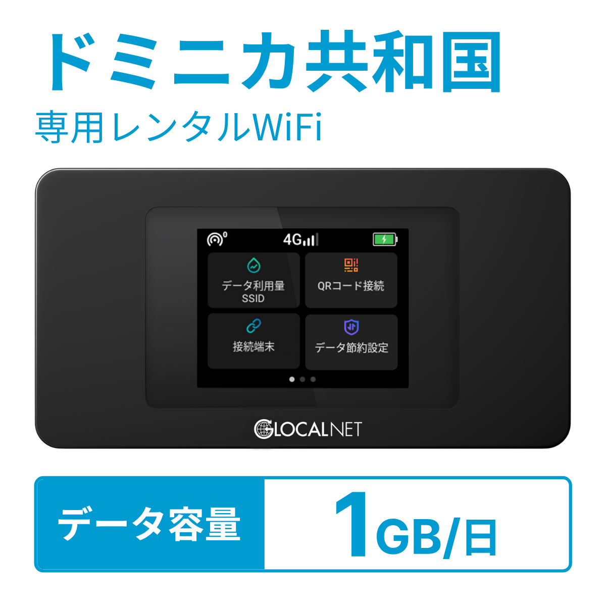[レンタル] レンティオWiFi ドミニカ共和国WiFi 4G 1GB/日 データ容量プラン