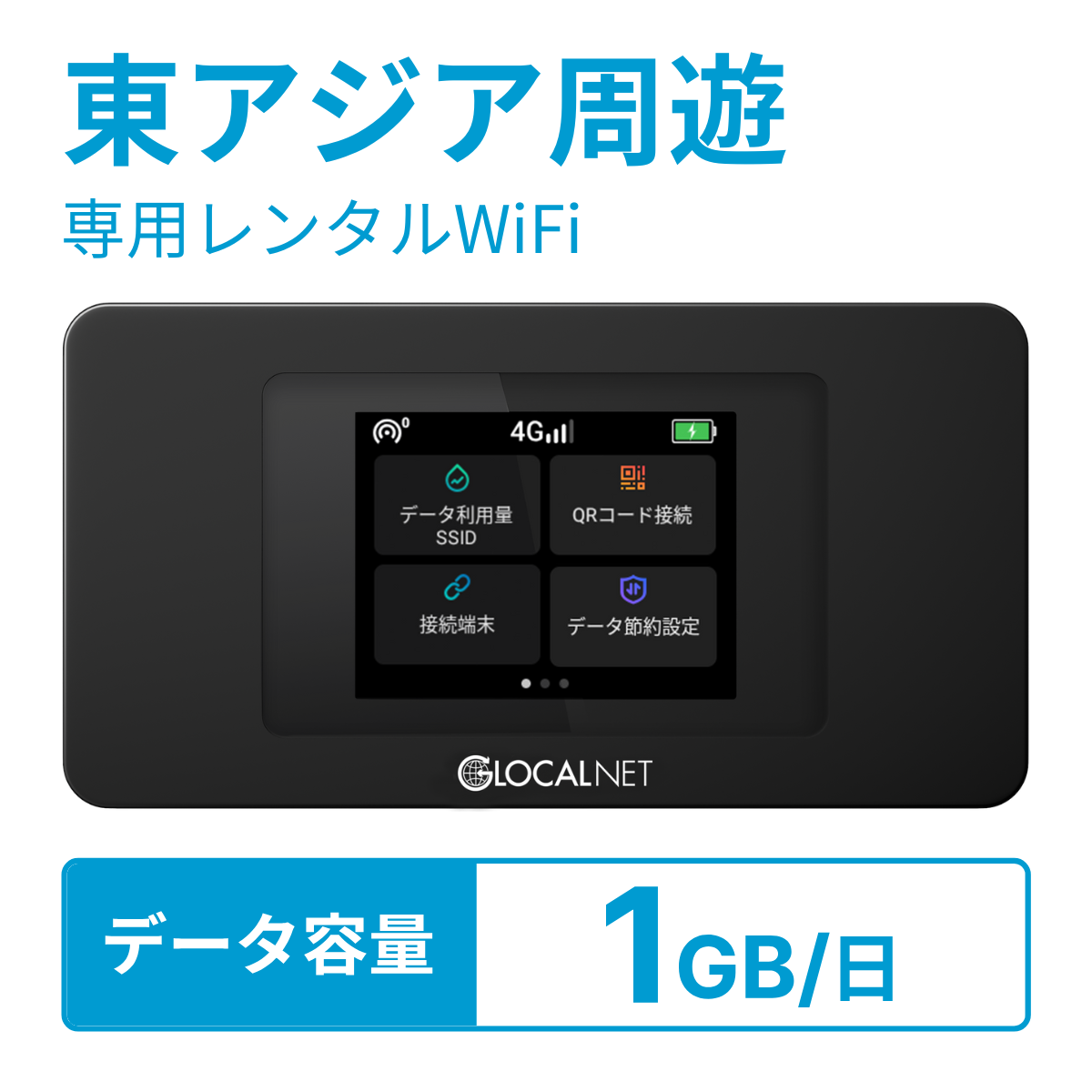 [レンタル] レンティオWiFi 東アジア周遊 4G 1GB/日 データ容量プラン