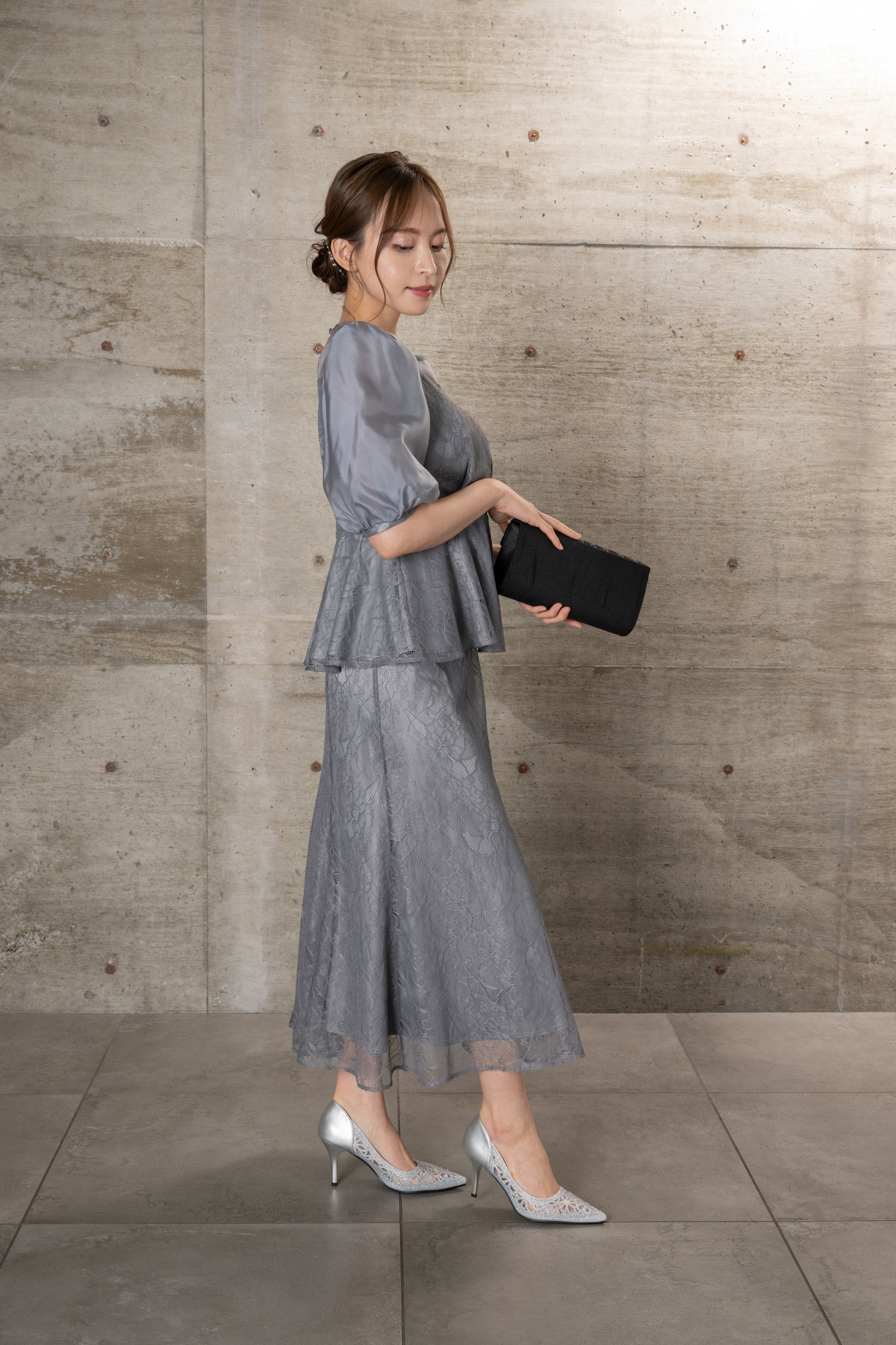 [レンタル] BELINDA DE CAPRIS マーメイドビスチェ風2P スカートドレス グレー Mサイズ