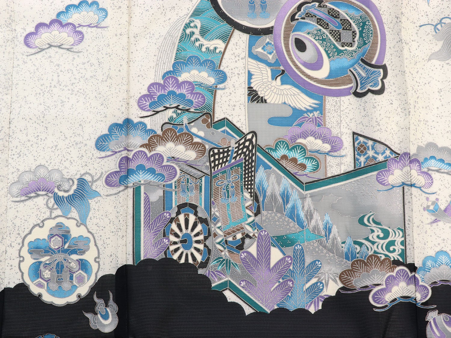 [レンタル] 男の子 お宮参り 産着 絽（夏用） レンタル6点フルセット 鷹に御所車 薄い黒色 / 墨黒の宅配レンタル - 5