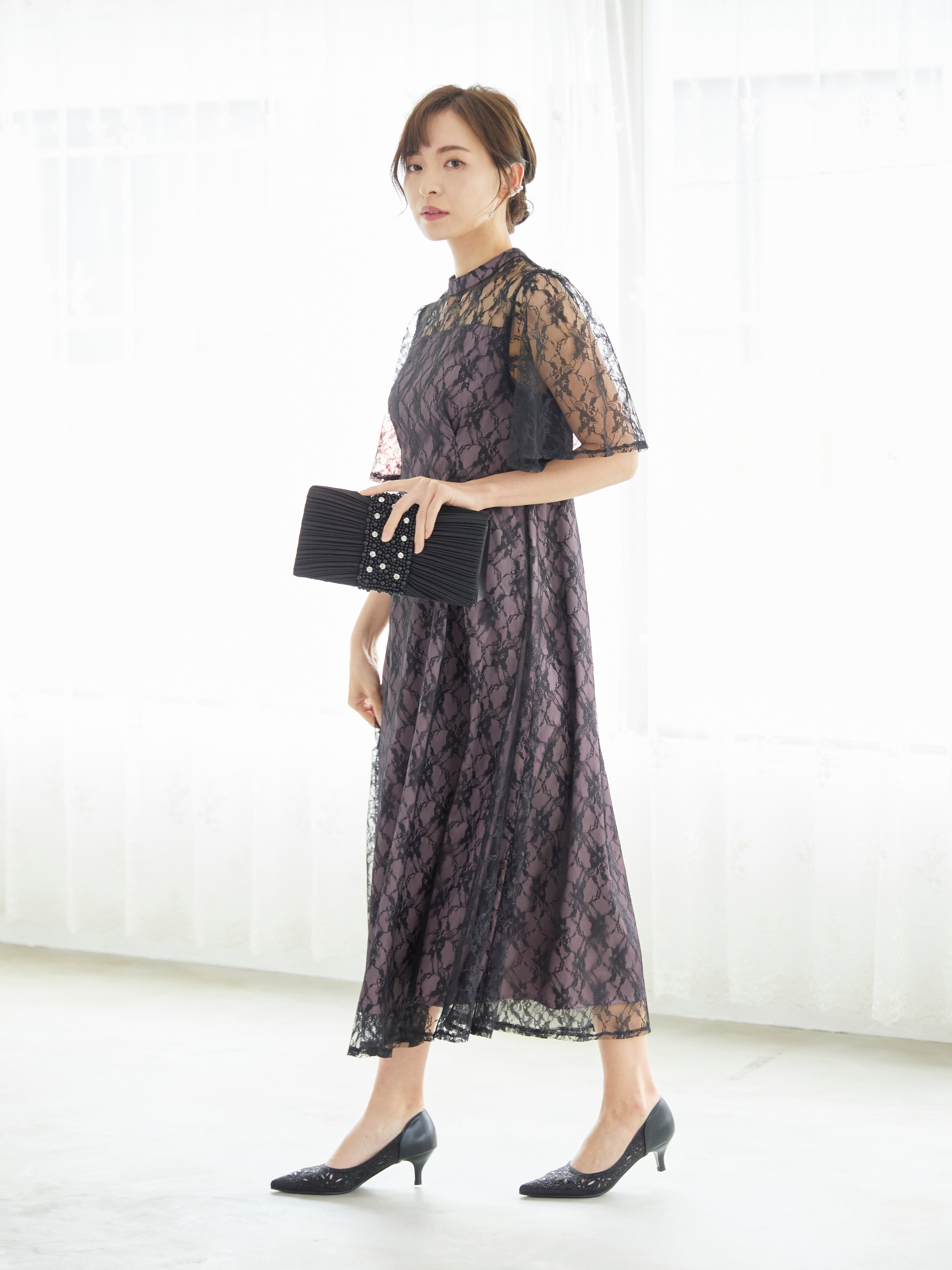 [レンタル] BELINDA DE CAPRIS 総レースフレア袖 ハイネック ワンピースドレス ブラックの宅配レンタル - 12