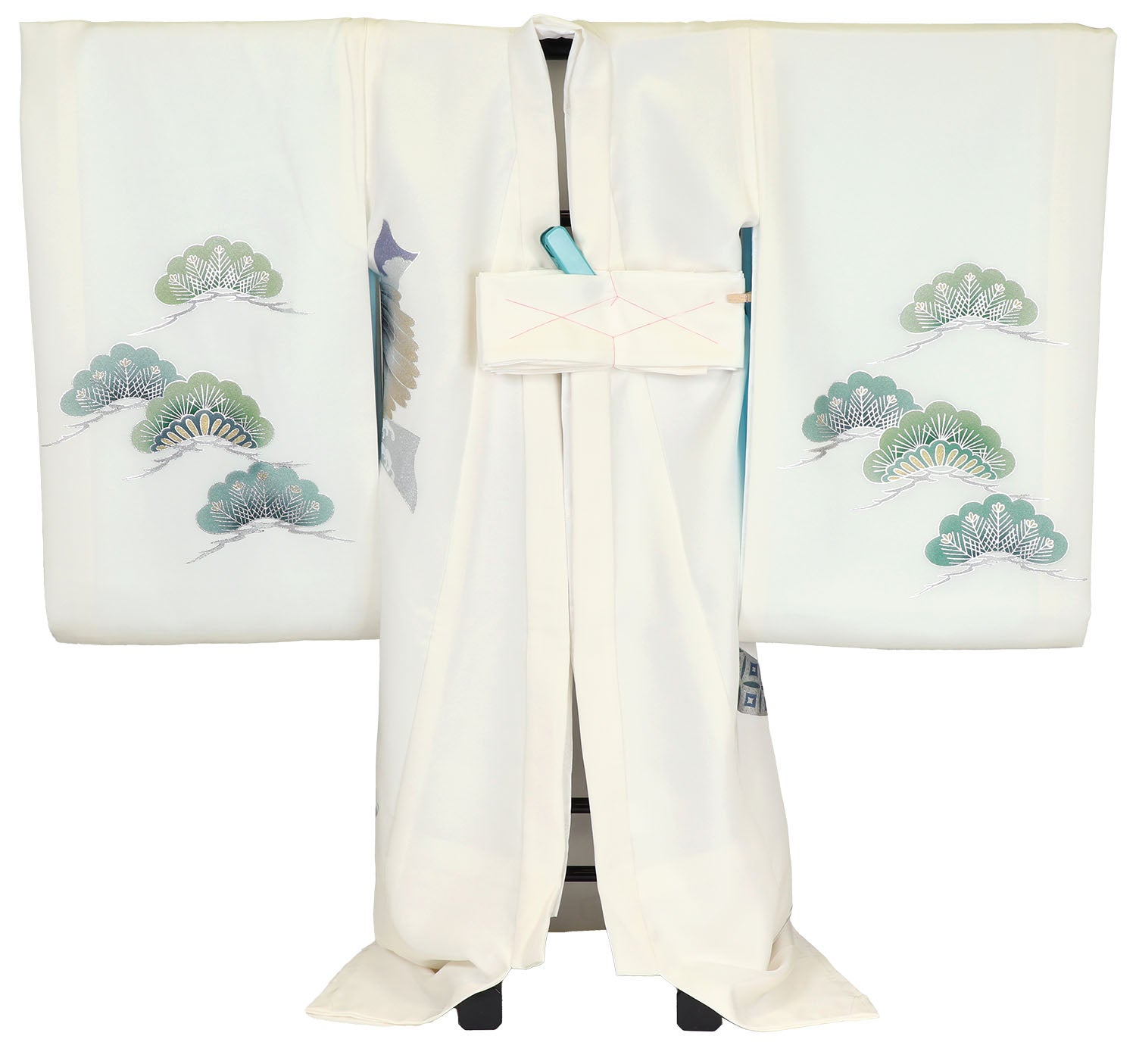 [レンタル] 男の子 お宮参り 産着 レンタル6点フルセット 正絹 銀縁の鷹に兜と束熨斗 白色の宅配レンタル - 2