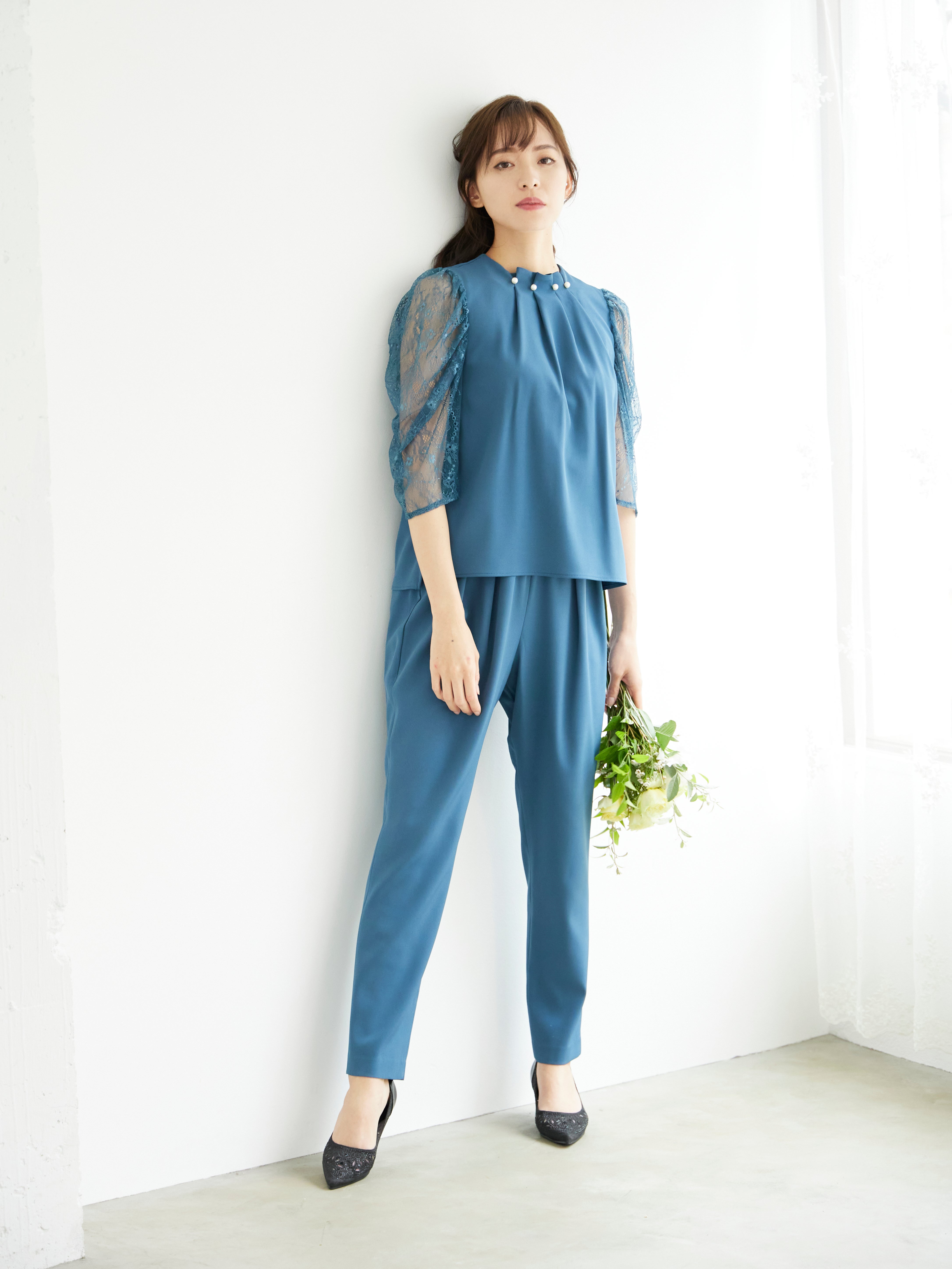 [レンタル] BELINDA DE CAPRIS パールボタン付き セットアップ パンツドレス グリーンの宅配レンタル - 8