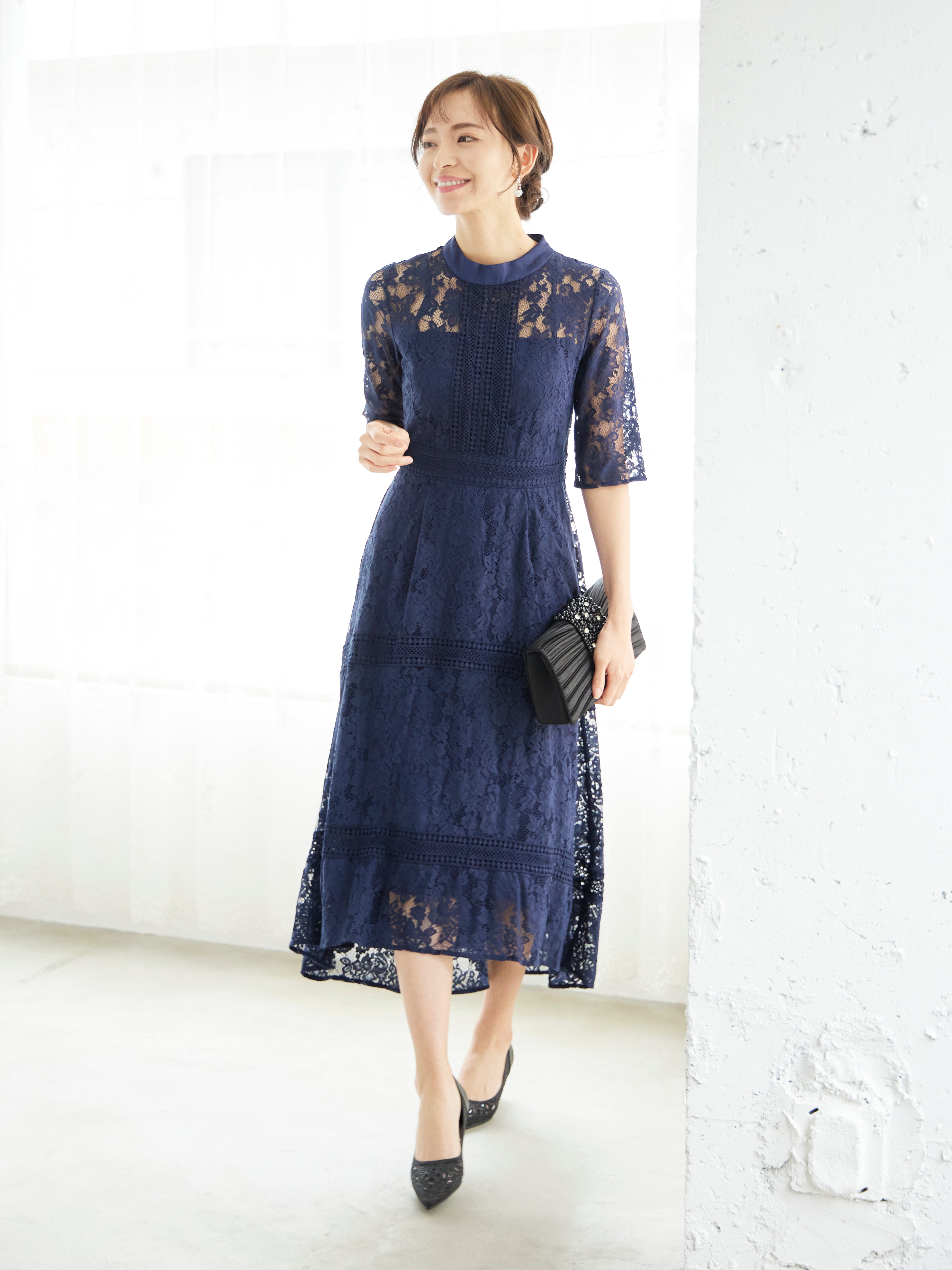 [レンタル] BELINDA DE CAPRIS ケミカルレース フィッシュテール ワンピースドレス ネイビーの宅配レンタル - 10